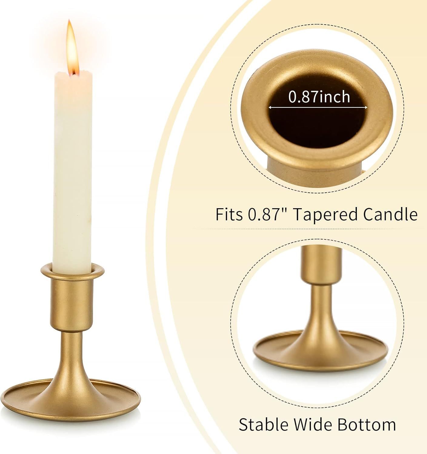 Candlestick Holders Taper Candle Holders,  Gold Candle Stick Candle Holder for Table Centerpiece, Wedding Reception, Festive Christmas Mantel Decoration or Home Decor, Set of 2 - Image 6