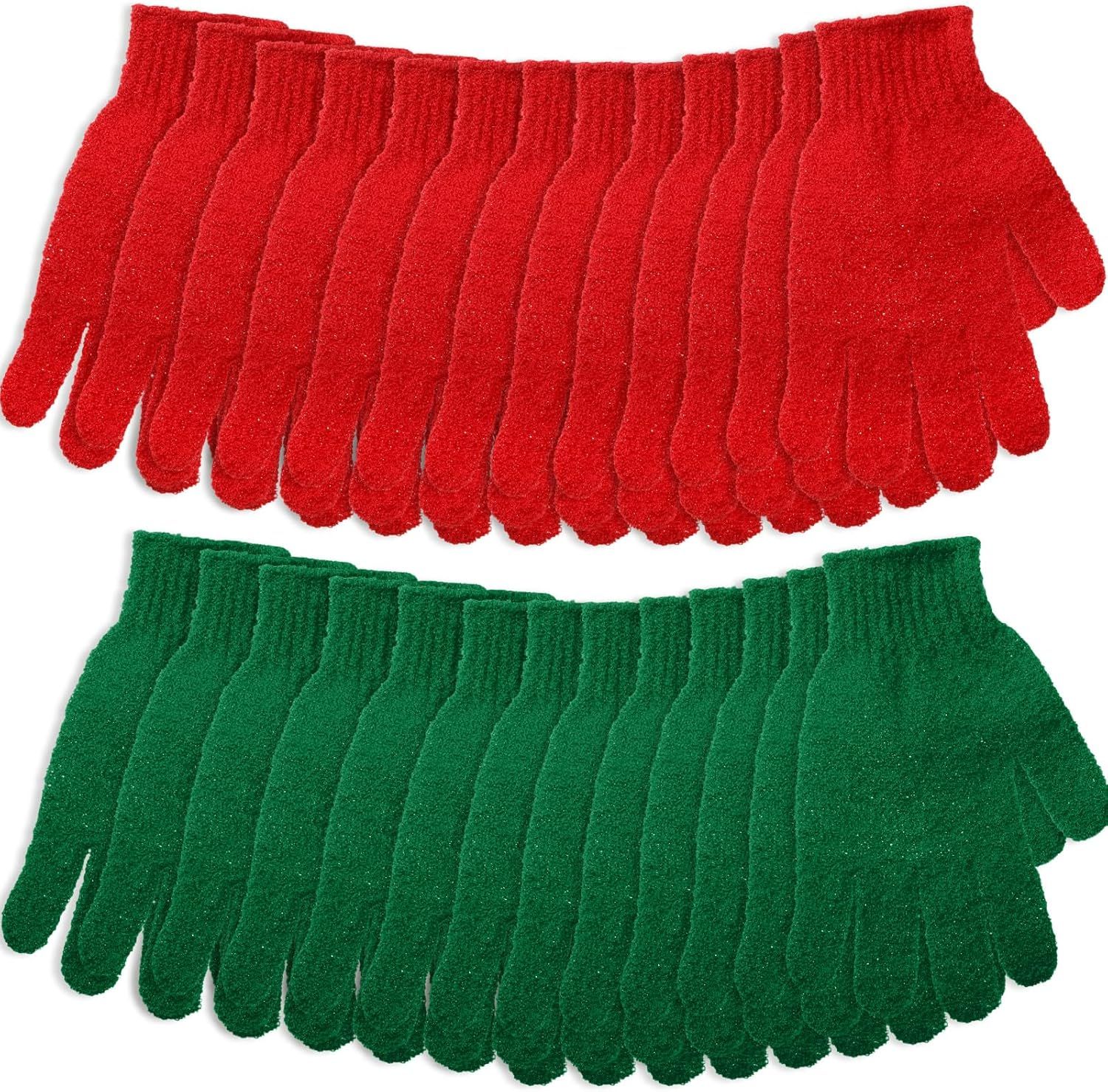 48 Pcs Red and Green Exfoliating Gloves Shower Gloves Bulk Christmas Stocking Stuffing Gifts Double Sided Body Scrub Exfoliate Glove for Women & Men Bath Shower Beauty Spa Massage Scrubber - Image 1
