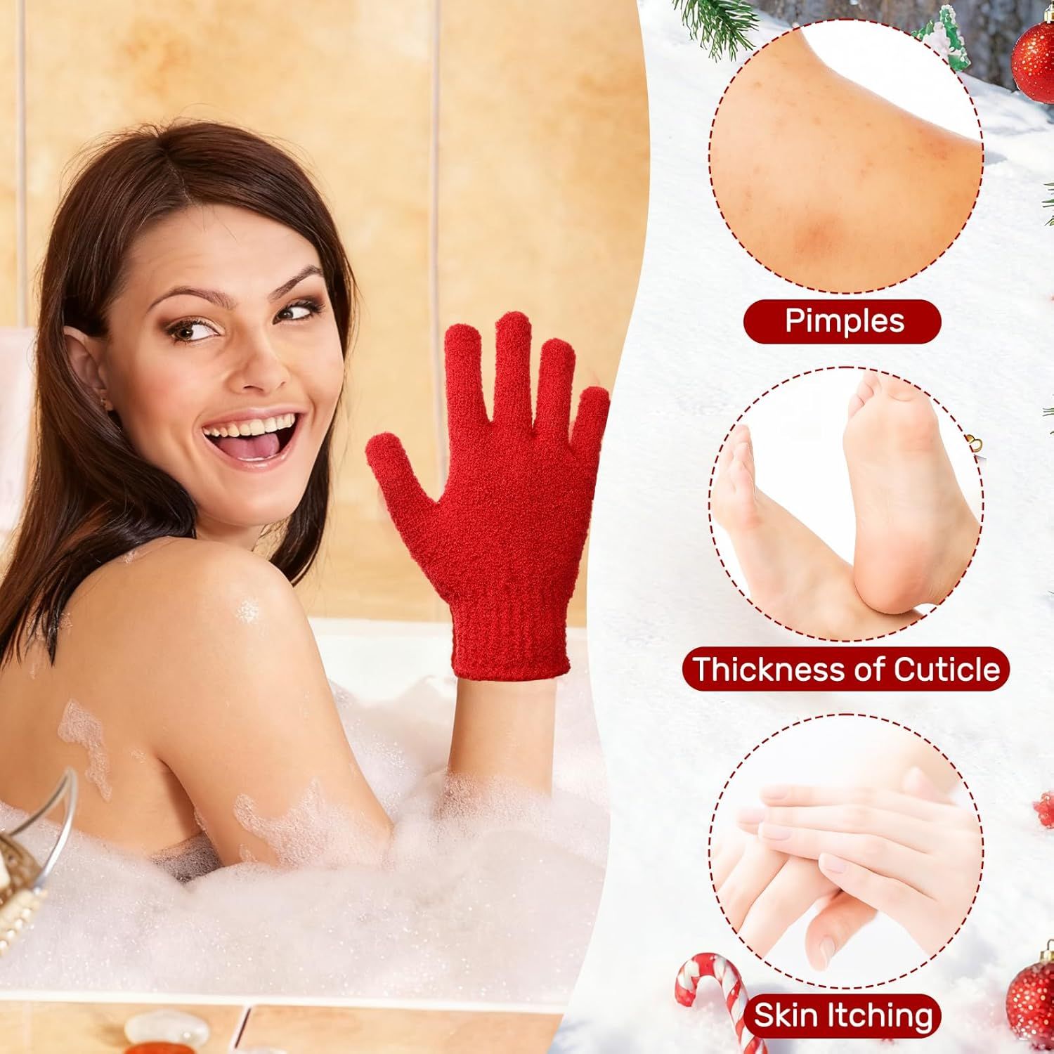 48 Pcs Red and Green Exfoliating Gloves Shower Gloves Bulk Christmas Stocking Stuffing Gifts Double Sided Body Scrub Exfoliate Glove for Women & Men Bath Shower Beauty Spa Massage Scrubber - Image 5