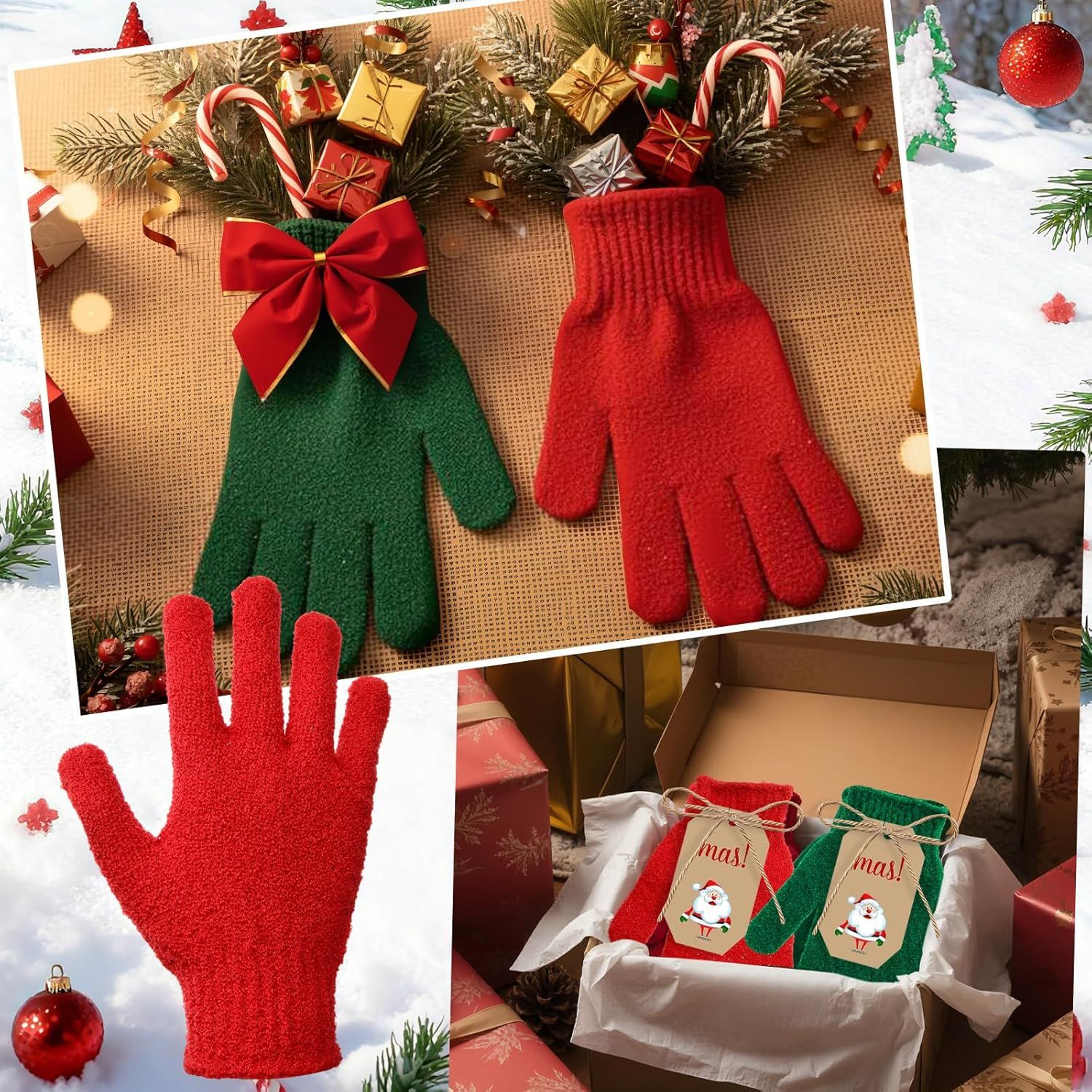 48 Pcs Red and Green Exfoliating Gloves Shower Gloves Bulk Christmas Stocking Stuffing Gifts Double Sided Body Scrub Exfoliate Glove for Women & Men Bath Shower Beauty Spa Massage Scrubber - Image 6
