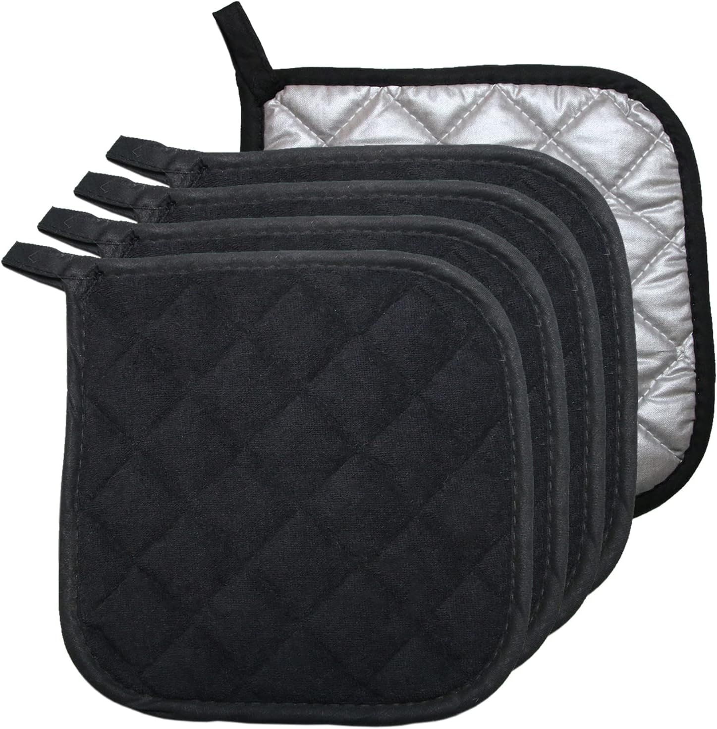 5 PCS Pot Holders for Kitchen, Cotton Potholers with Great Heat Resistance, Hot Pads, Trivets for Cooking and Baking Black - Image 1