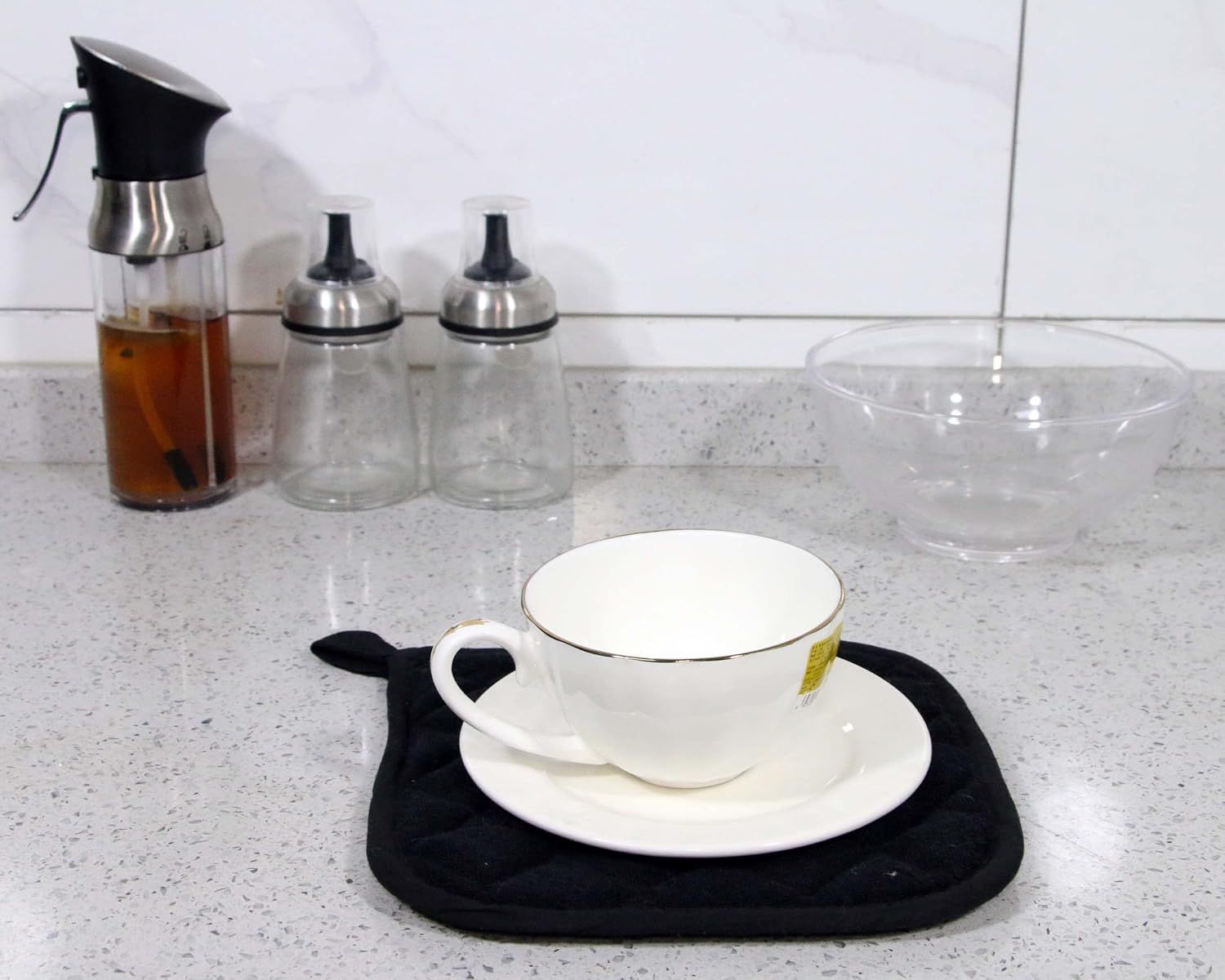 5 PCS Pot Holders for Kitchen, Cotton Potholers with Great Heat Resistance, Hot Pads, Trivets for Cooking and Baking Black - Image 5