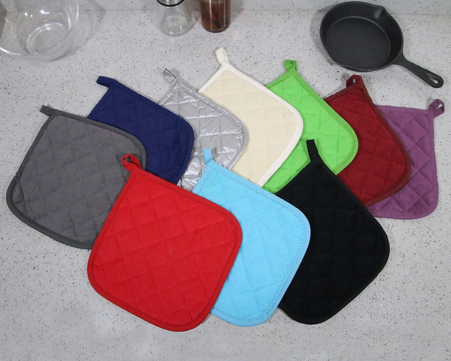 5 PCS Pot Holders for Kitchen, Cotton Potholers with Great Heat Resistance, Hot Pads, Trivets for Cooking and Baking Black - Image 6