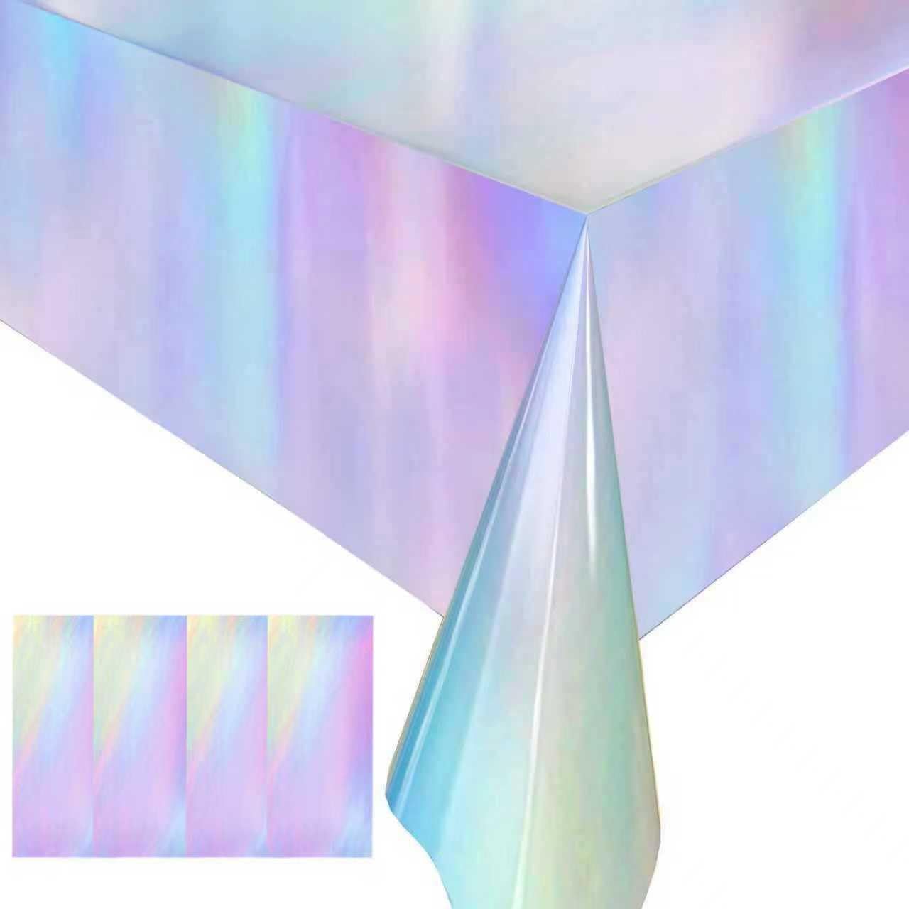 4 Pack Iridescent Plastic Tablecloths Disposable Table Cover Sparkly Foil Table Cloth for Rectangle Tables Party Decorations Birthday Princess Bridal Wedding Christmas Iridescence, 54 x 108 Inch - Image 1