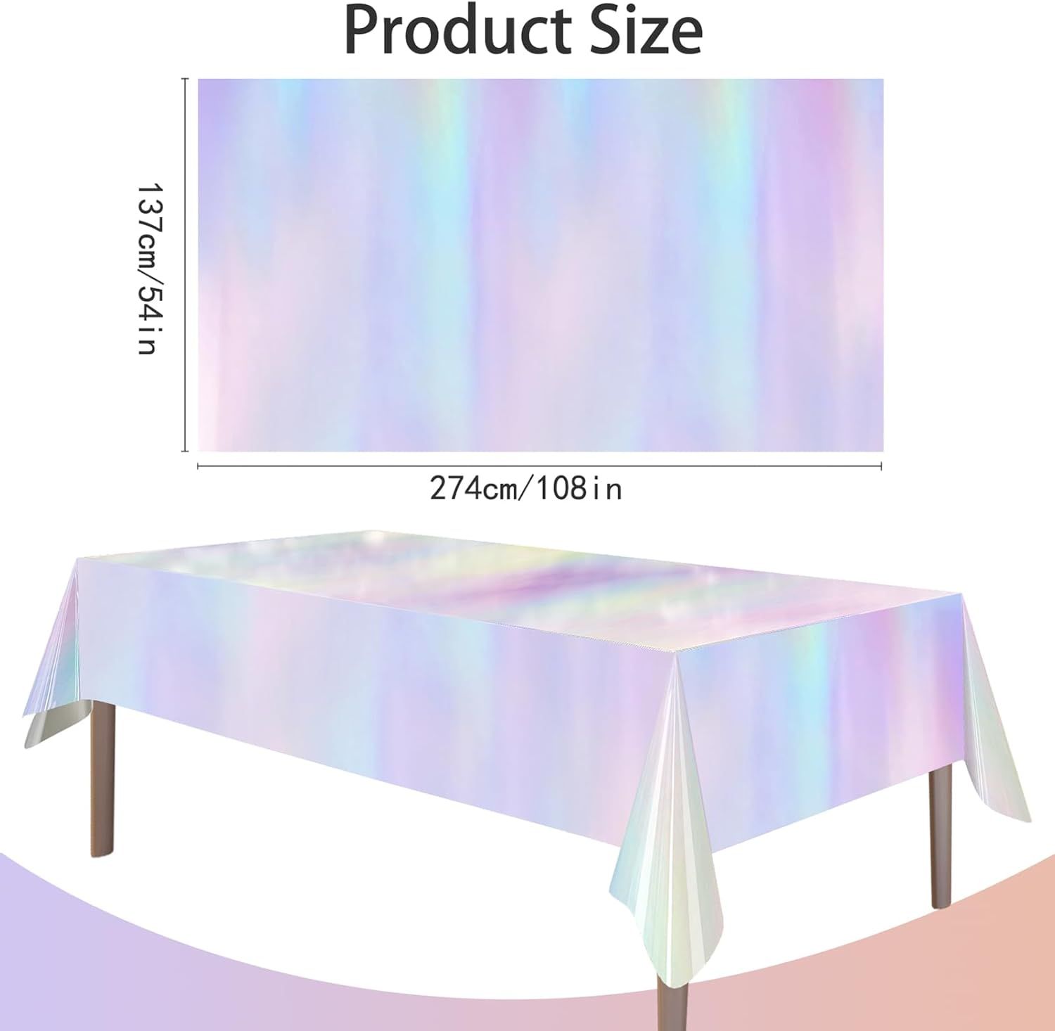 4 Pack Iridescent Plastic Tablecloths Disposable Table Cover Sparkly Foil Table Cloth for Rectangle Tables Party Decorations Birthday Princess Bridal Wedding Christmas Iridescence, 54 x 108 Inch - Image 3
