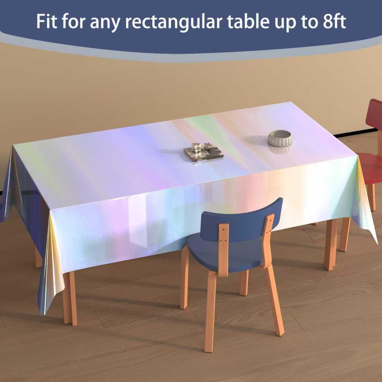 4 Pack Iridescent Plastic Tablecloths Disposable Table Cover Sparkly Foil Table Cloth for Rectangle Tables Party Decorations Birthday Princess Bridal Wedding Christmas Iridescence, 54 x 108 Inch - Image 4
