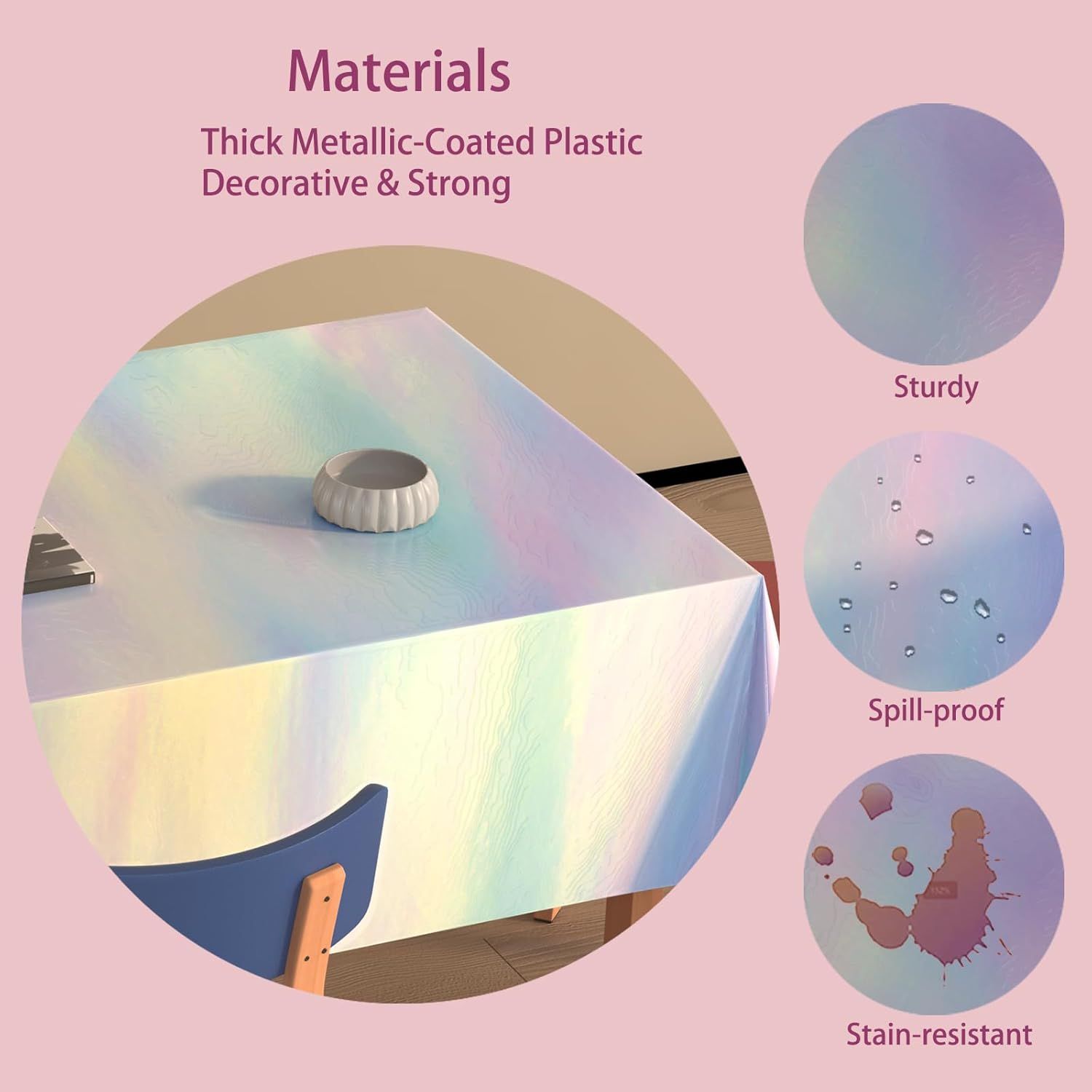 4 Pack Iridescent Plastic Tablecloths Disposable Table Cover Sparkly Foil Table Cloth for Rectangle Tables Party Decorations Birthday Princess Bridal Wedding Christmas Iridescence, 54 x 108 Inch - Image 5