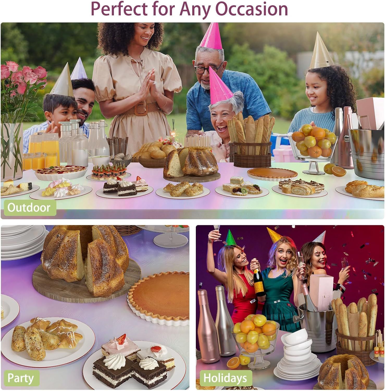 4 Pack Iridescent Plastic Tablecloths Disposable Table Cover Sparkly Foil Table Cloth for Rectangle Tables Party Decorations Birthday Princess Bridal Wedding Christmas Iridescence, 54 x 108 Inch - Image 7