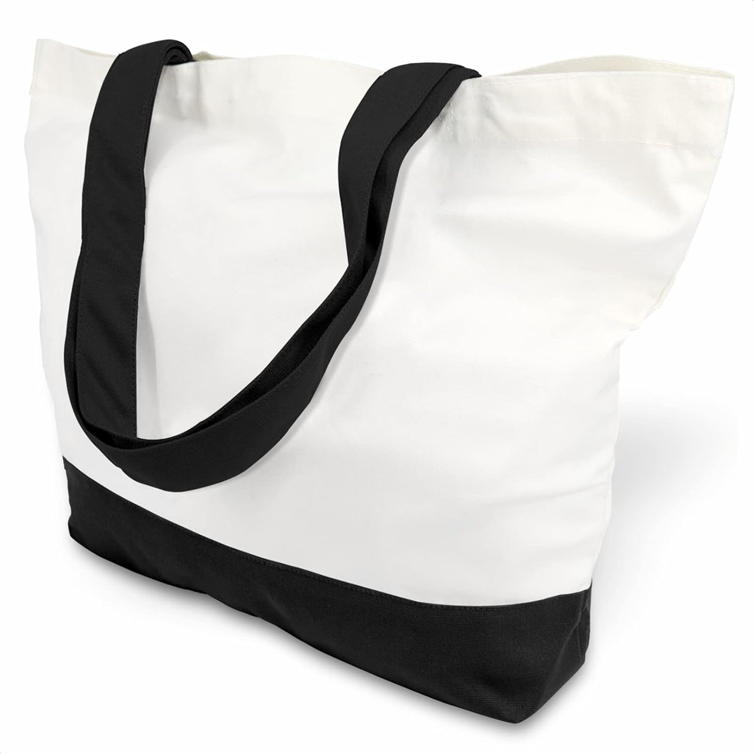 1 | 3 | 6 | 12 | 24 Pack Super Strong Large 12oz Cotton Canvas Tote Bag, Reusable Grocery Shopping Cloth Bag, Fashionable Two-Tone Tote for Crafts, DIY Your Creative Designs (Pack of 1) - Image 1