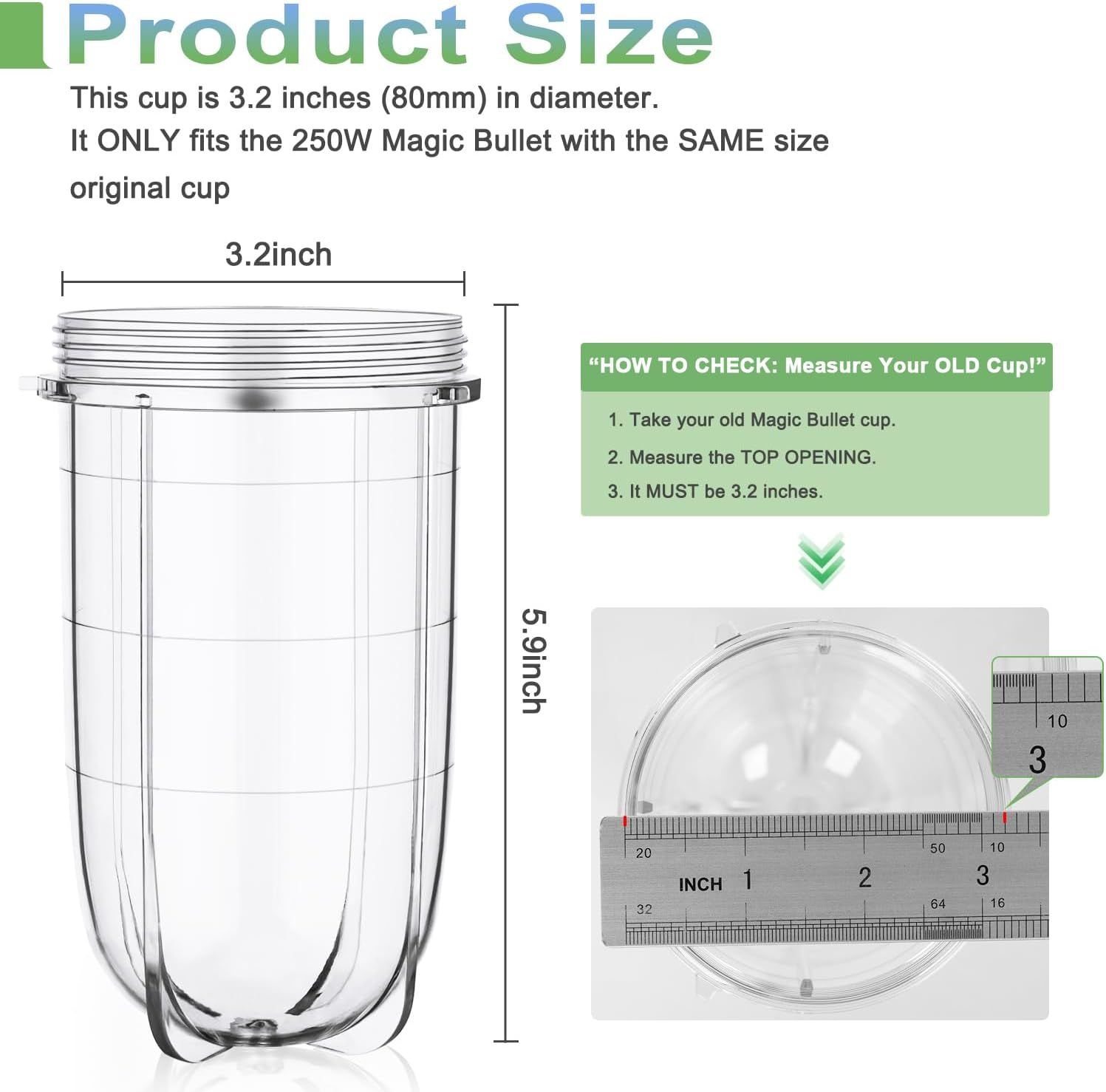 2 PCS Replacement Cups For Magic Bullet Replacement Parts 16OZ Blender Cups Jar compatible with 250W Magic Bullet MB1001 Series Juicer Mixer - Image 3
