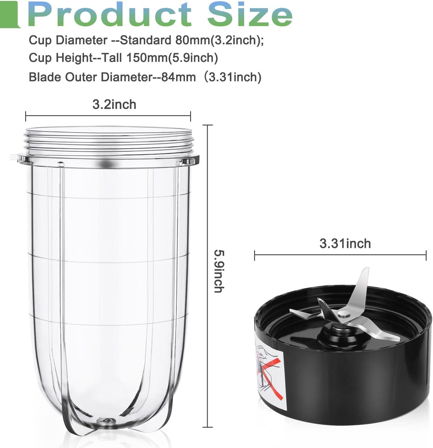 Replacement Cross Blade + 16oz Cup Set for Magic Bullet, Replacement Parts compatible with 250 W Magic Bullet MB1001 Blender - Image 2