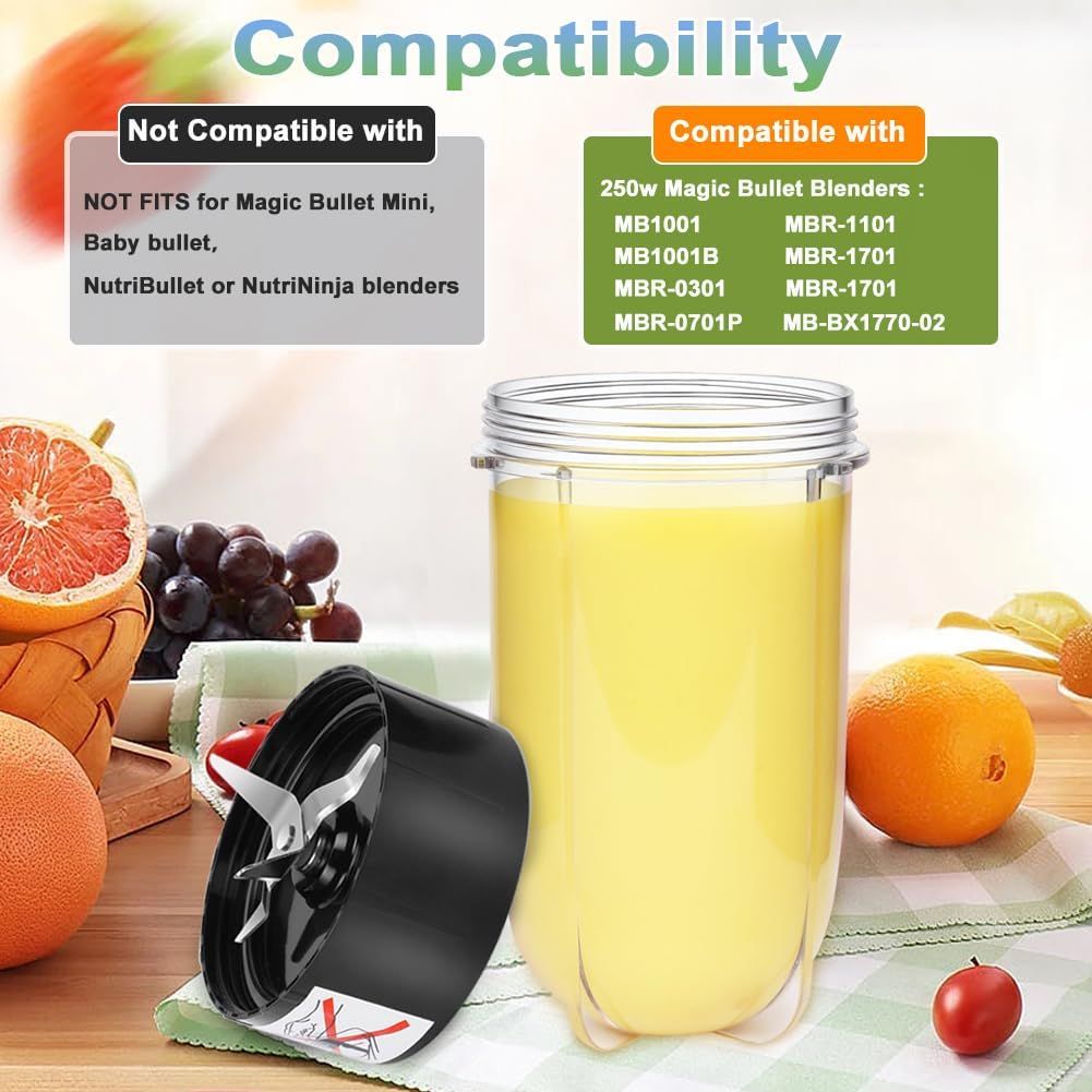 Replacement Cross Blade + 16oz Cup Set for Magic Bullet, Replacement Parts compatible with 250 W Magic Bullet MB1001 Blender - Image 3