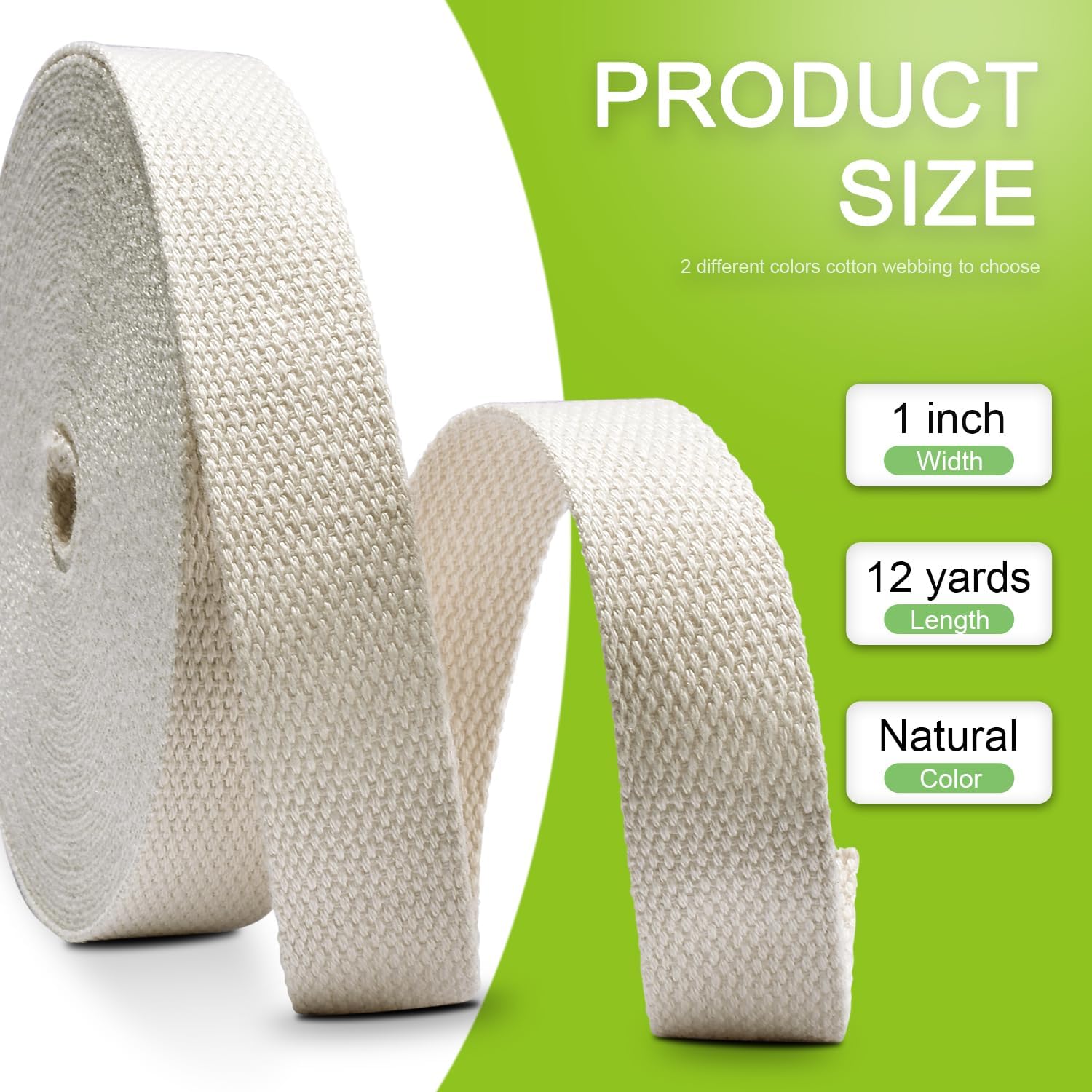 Cotton Webbing 1 Inch 12 Yards Natural Cotton Webbing Straps for Bags Handles, 1 Inch Weave Webbing for Cloth Tote Bag Straps Making,Cloth Belt, DIY Crafts Decoration (Natural 12Yards) - Image 2