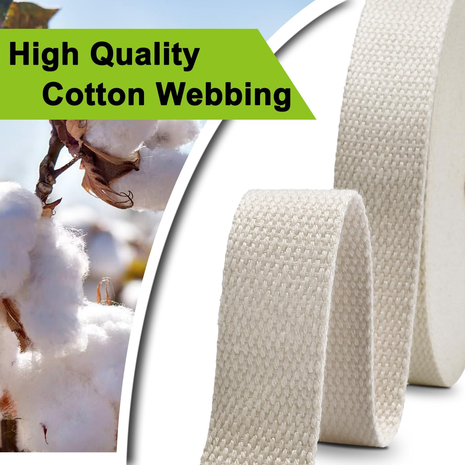 Cotton Webbing 1 Inch 12 Yards Natural Cotton Webbing Straps for Bags Handles, 1 Inch Weave Webbing for Cloth Tote Bag Straps Making,Cloth Belt, DIY Crafts Decoration (Natural 12Yards) - Image 3