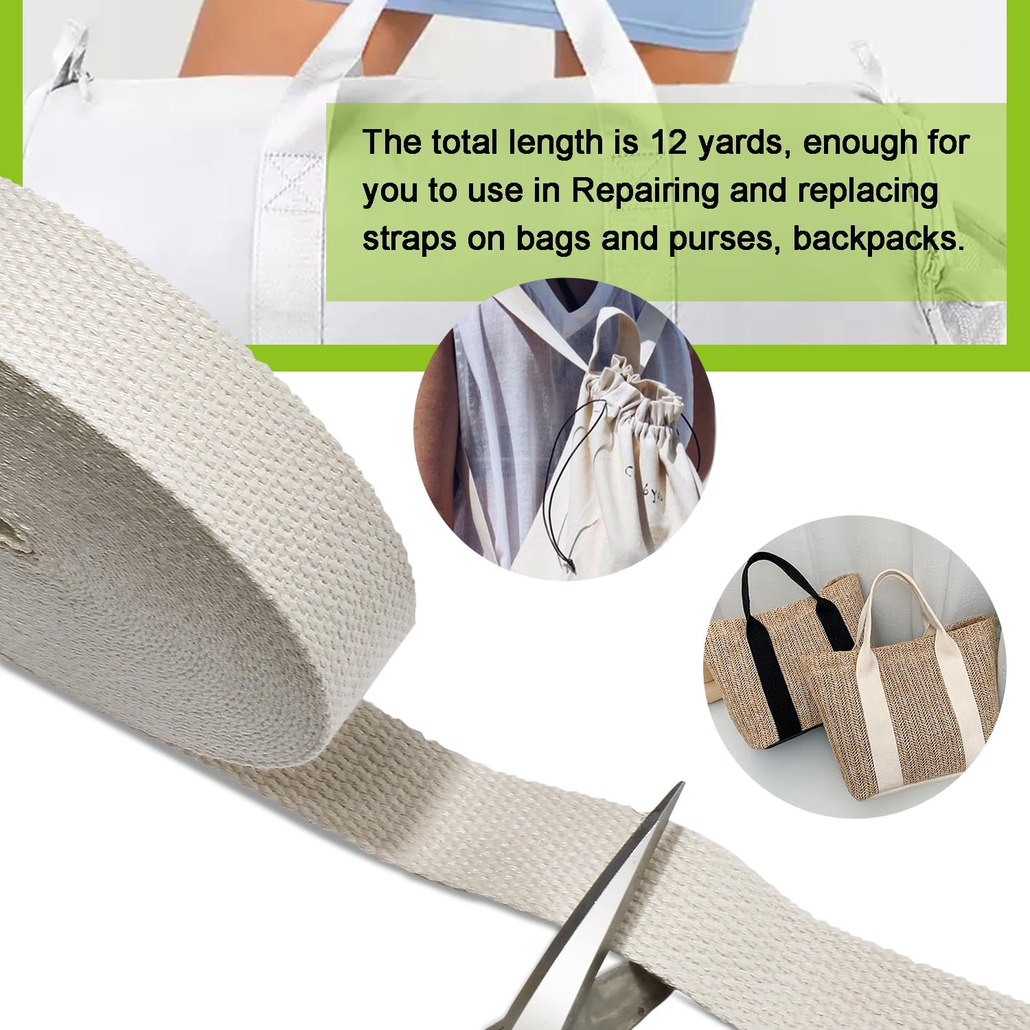 Cotton Webbing 1 Inch 12 Yards Natural Cotton Webbing Straps for Bags Handles, 1 Inch Weave Webbing for Cloth Tote Bag Straps Making,Cloth Belt, DIY Crafts Decoration (Natural 12Yards) - Image 5