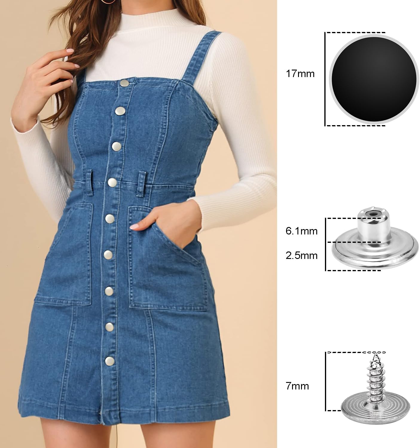 CooBigo 24Pcs 17mm Jeans Bttons + 6Sets 1-1/2
