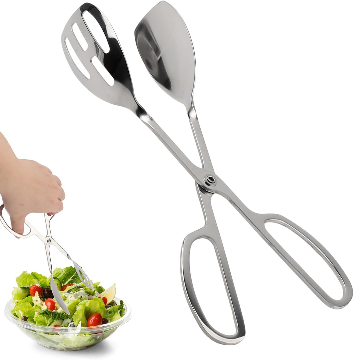 10-Inch Salad Tongs for Serving, Scissor Style Kitchen Tongs for Cooking for Buffet Serving Tongs for Cooking, Grilling, Salad Serving Utensils - Image 1
