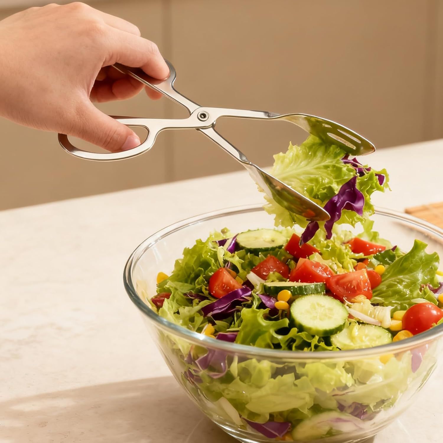 10-Inch Salad Tongs for Serving, Scissor Style Kitchen Tongs for Cooking for Buffet Serving Tongs for Cooking, Grilling, Salad Serving Utensils - Image 2