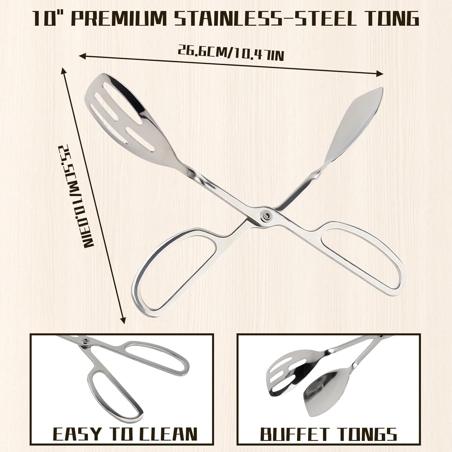 10-Inch Salad Tongs for Serving, Scissor Style Kitchen Tongs for Cooking for Buffet Serving Tongs for Cooking, Grilling, Salad Serving Utensils - Image 3