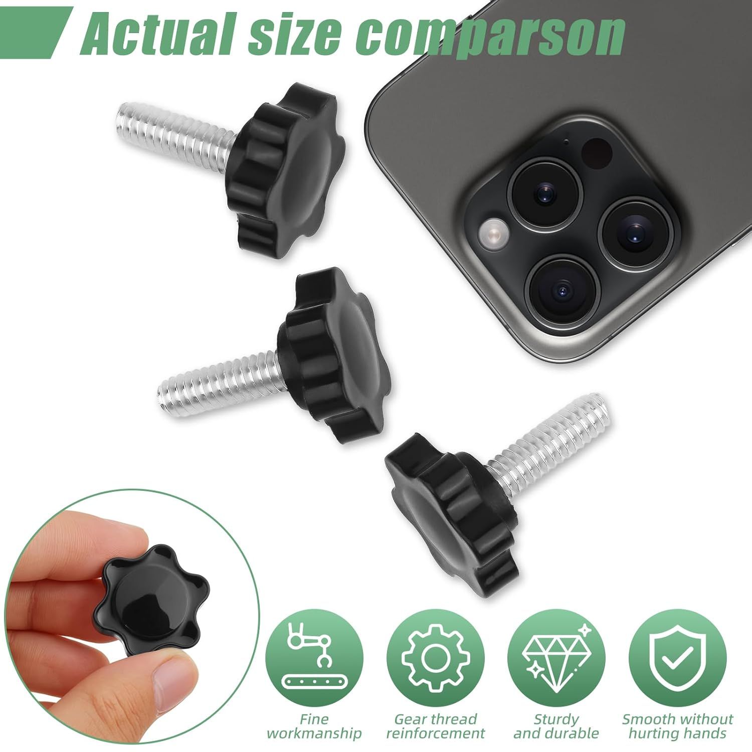 10PCS 1/4-20 Black Star Knobs, Threaded Knurled Thumb Nuts for Mechanical Instrument, Grip Knob Screw/Star Hand Knob for Umbrella Base Replacement, Female Threaded Hexagon Head Thru Knob - Image 4