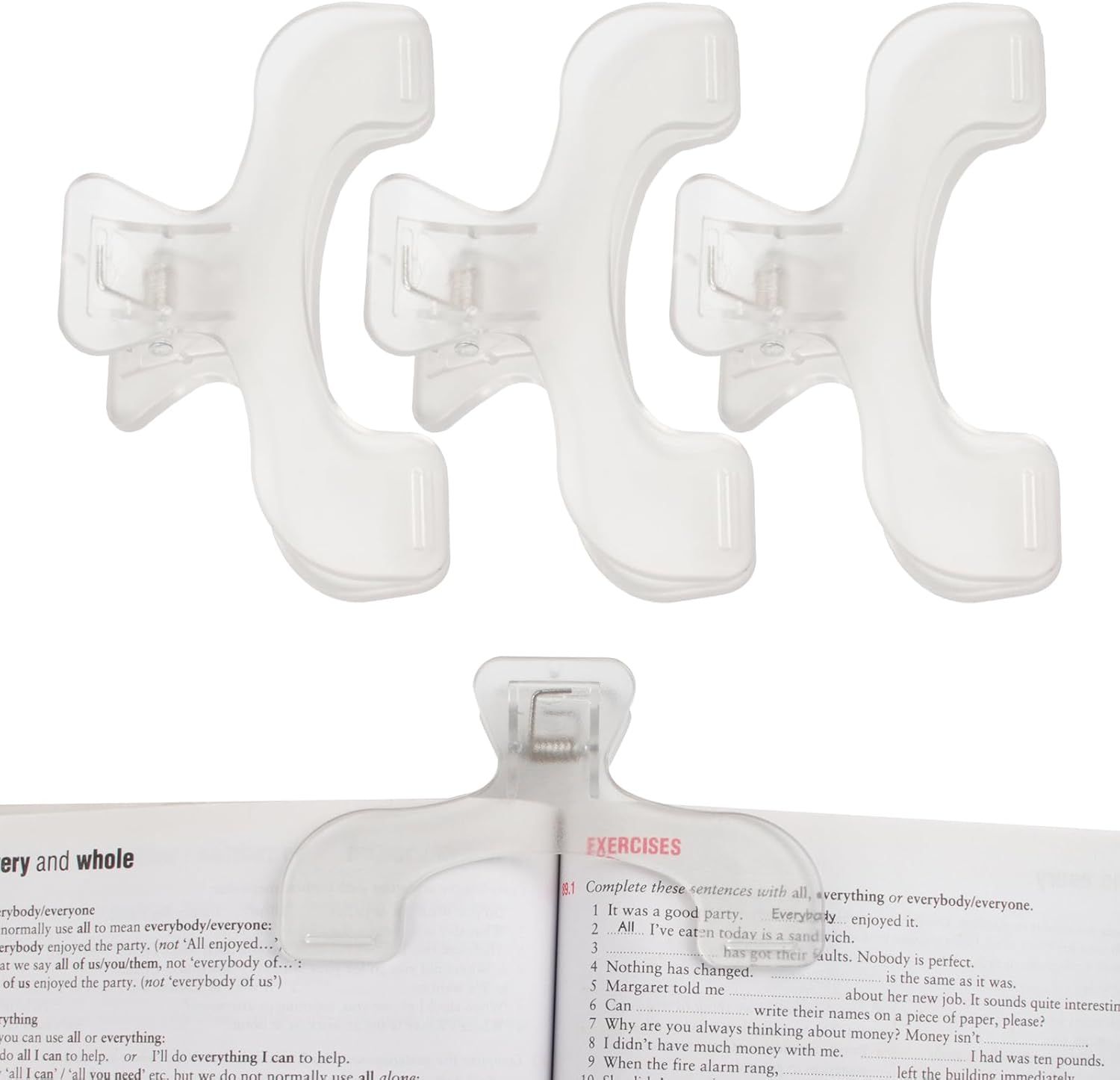 3PCS Clear Transparent Book Clip, Book Page Holder Clips for Books Office, Book Page Holder Bookmark for Home School Supplies, Multifunctional Practical Book Clips - Image 1