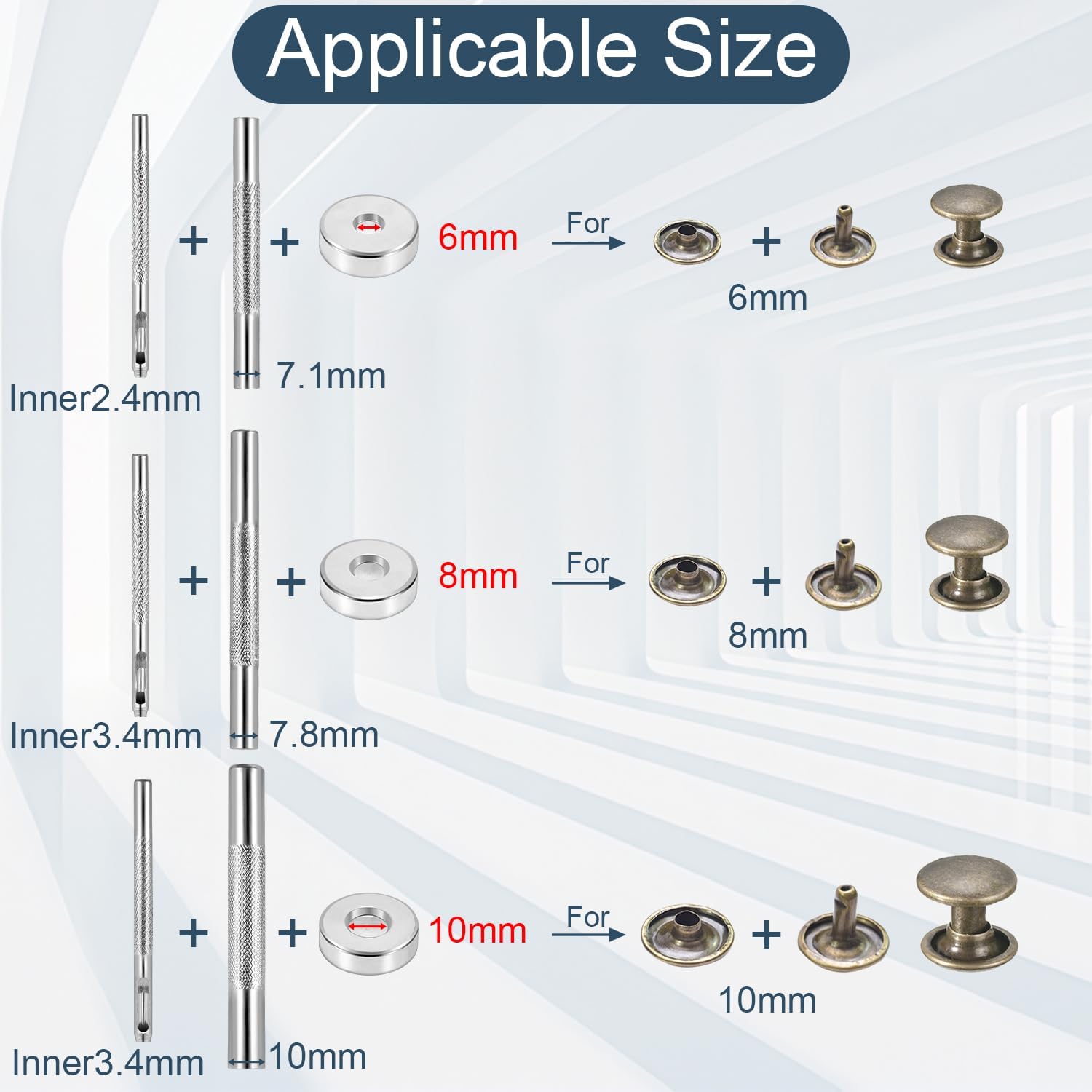 200Sets 6mm Leather Rivets + 7pcs Rivets Setting Tools for Install Leather Bag Belt Shoe Boot Hats Pet Collar Keychain Clothing - Image 5