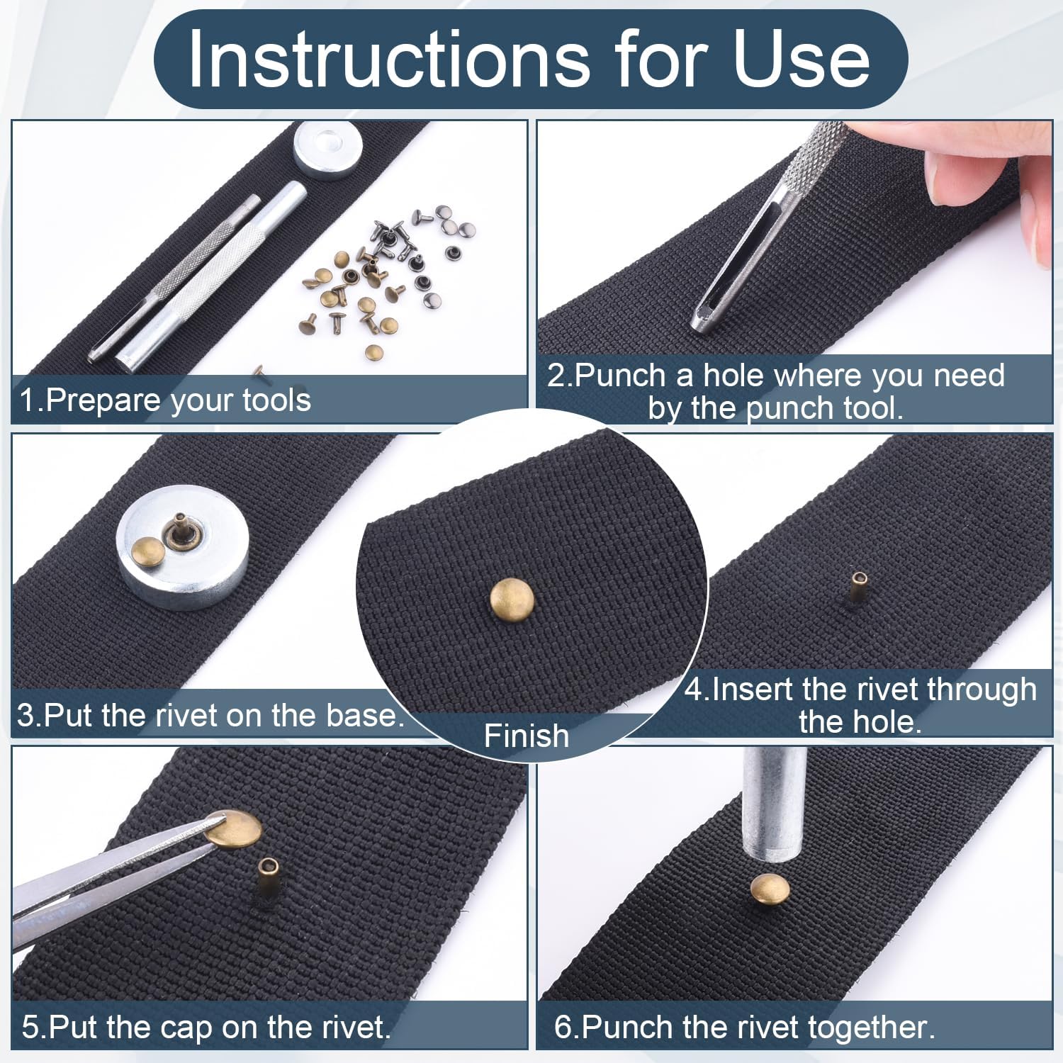 200Sets 6mm Leather Rivets + 7pcs Rivets Setting Tools for Install Leather Bag Belt Shoe Boot Hats Pet Collar Keychain Clothing - Image 6