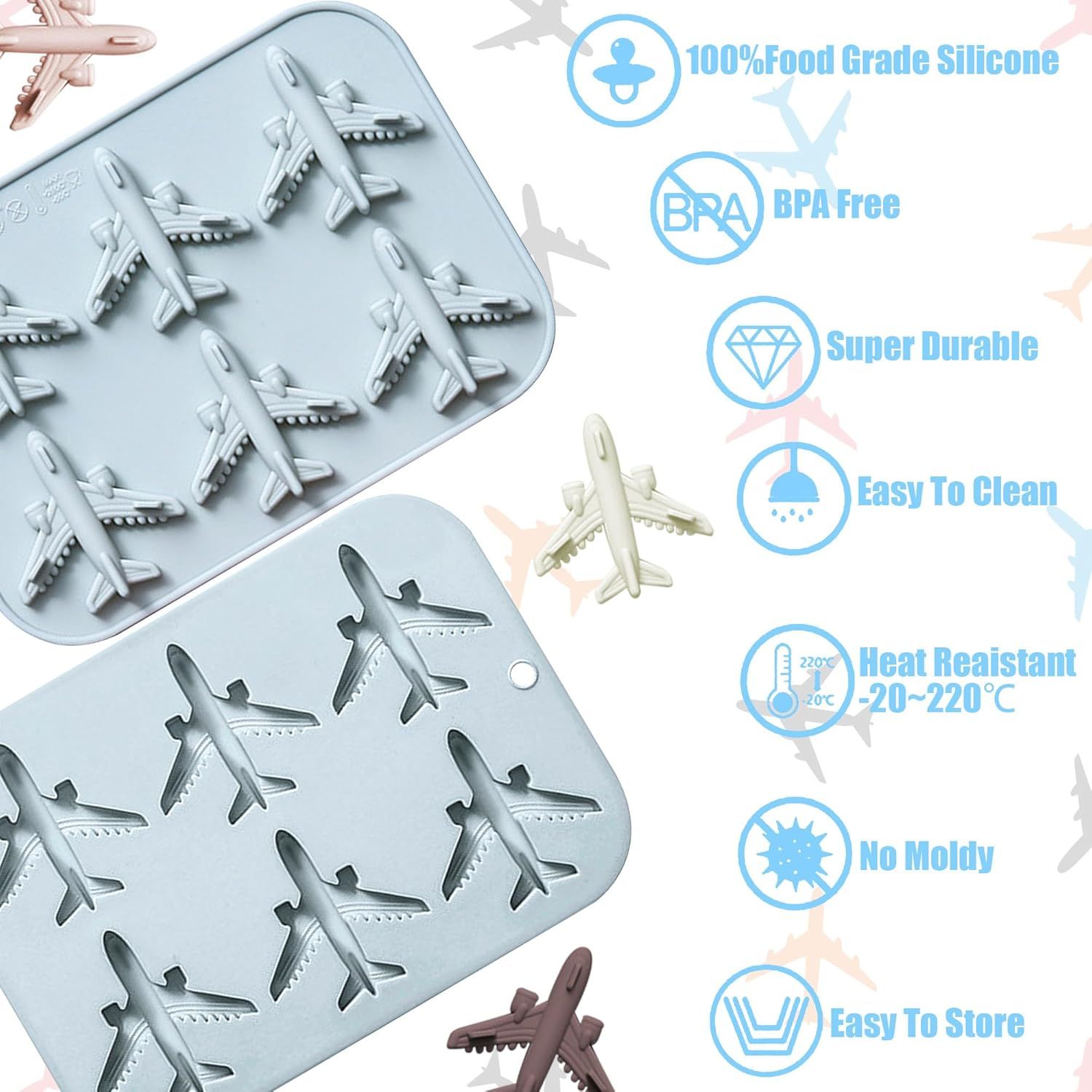 Airplane Fondant Silicone Mold, 3D Airplane Ice Cube Tray, Aircraft Silicone Chocolate Candy Mold, Airplane Shape Baking Mould for Mousse, Jellies, Cookies, Marzipan, Cake Decorating - Image 4