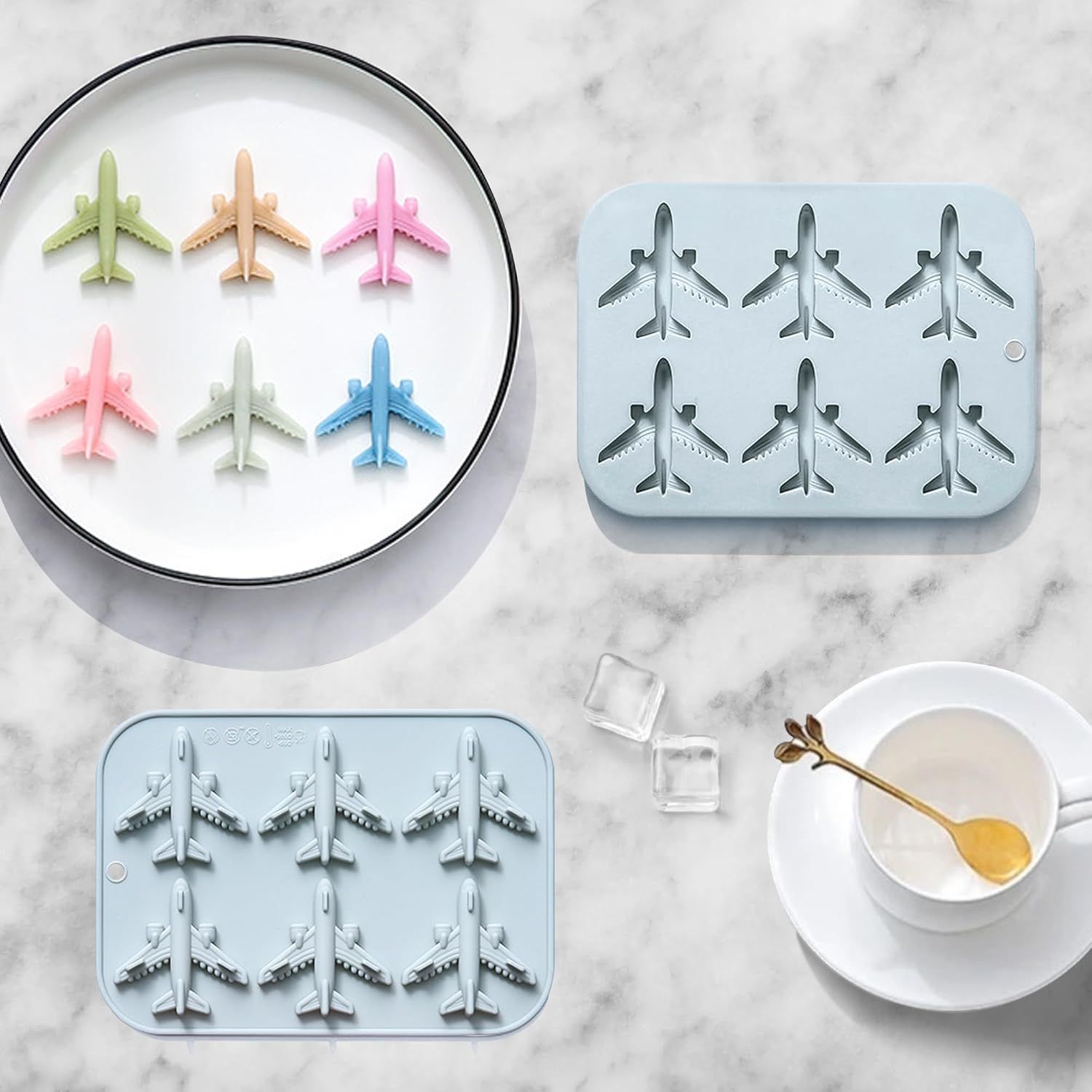 Airplane Fondant Silicone Mold, 3D Airplane Ice Cube Tray, Aircraft Silicone Chocolate Candy Mold, Airplane Shape Baking Mould for Mousse, Jellies, Cookies, Marzipan, Cake Decorating - Image 5