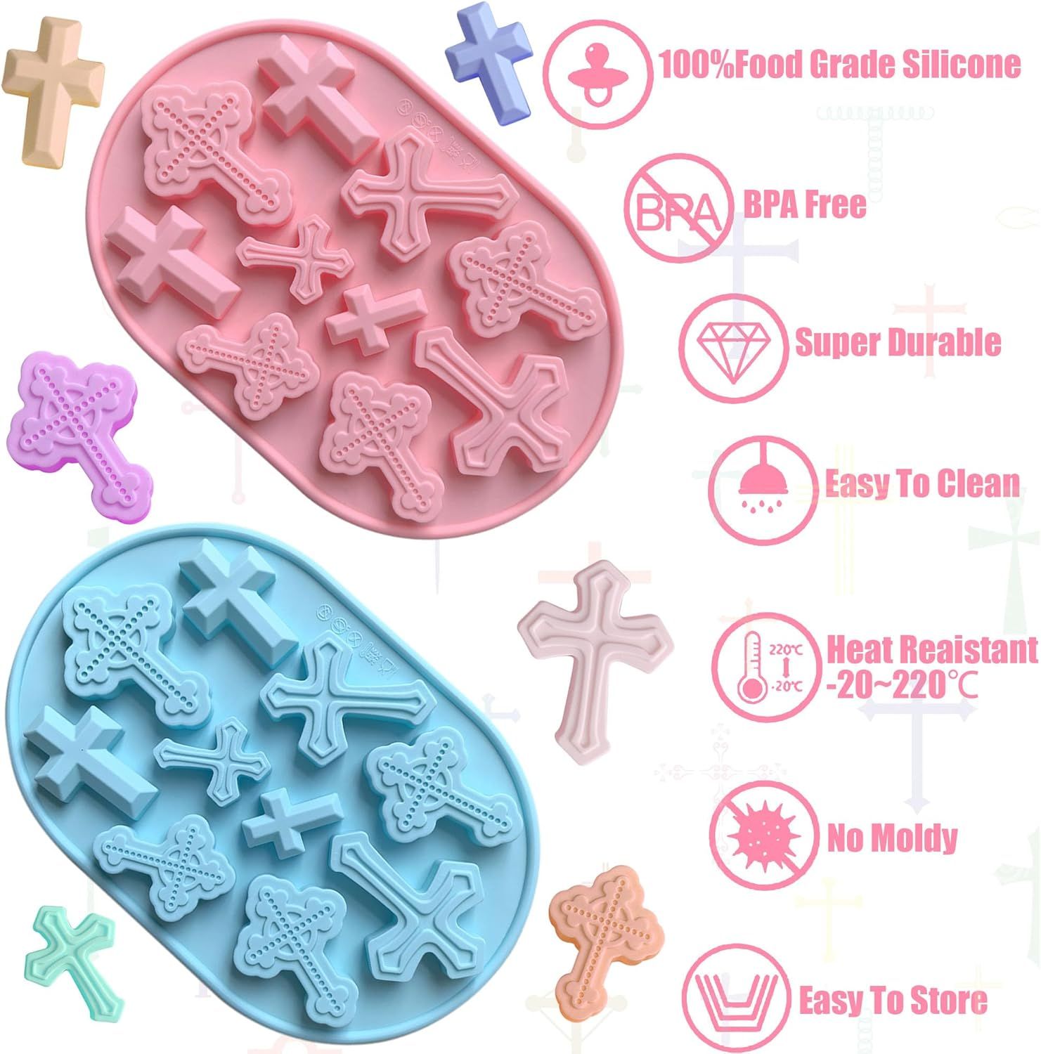 Silicone Cross Molds for Chocolate, 2-Pack Silicone Cross Candy Molds, Food-Grade Cross Cake Mold, Non-Stick Cross Baking Molds for DIY Easter, Baptism, and Celebrations - Image 4