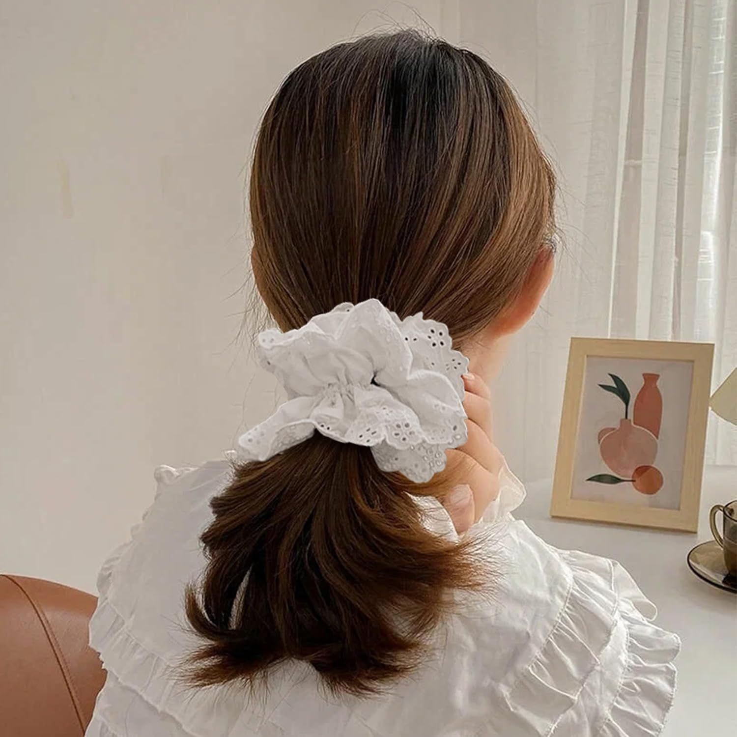 White Scrunchie, Extra Large Lace Scrunchies for Women, 7 Inch Oversized Scrunchie, Satin Big Scrunchies White Hair Ties for Women Girls Thick Thin Hair - Image 6