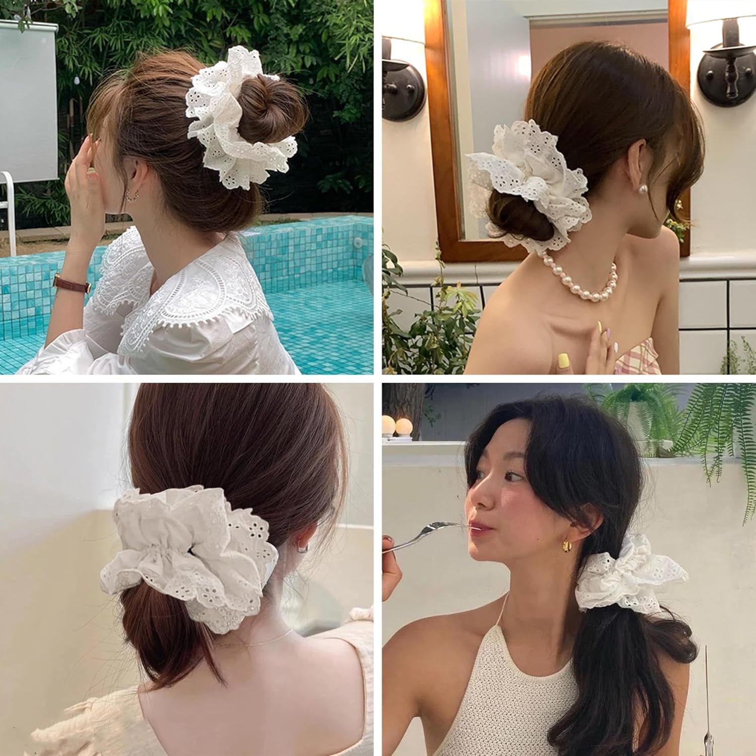 White Scrunchie, Extra Large Lace Scrunchies for Women, 7 Inch Oversized Scrunchie, Satin Big Scrunchies White Hair Ties for Women Girls Thick Thin Hair - Image 7