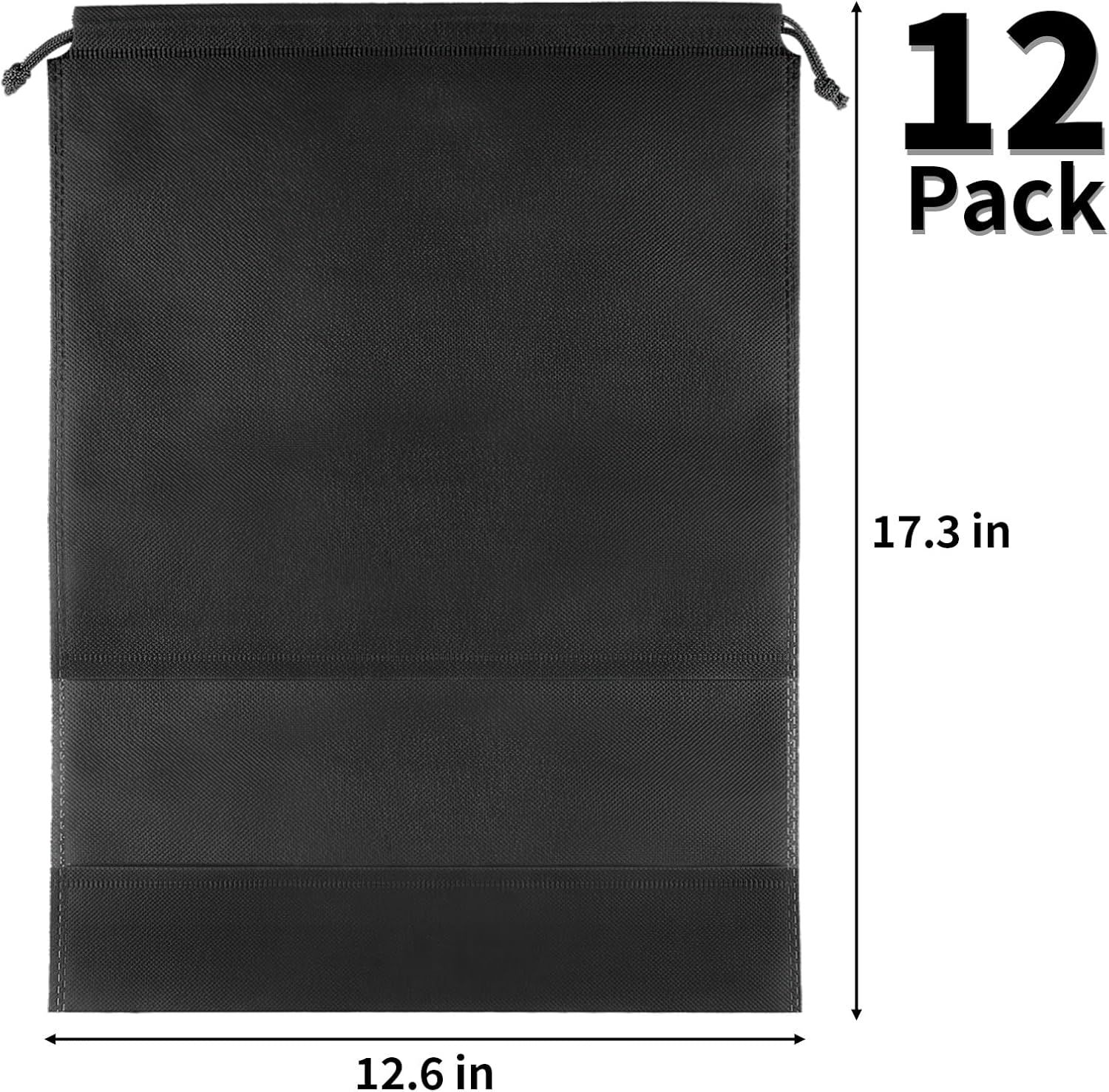12 Pack Large Shoe Bags for Packing with Clear Window, Dustproof Drawstring Travel Shoe Storage Bags for Men & Women, Black - Image 2