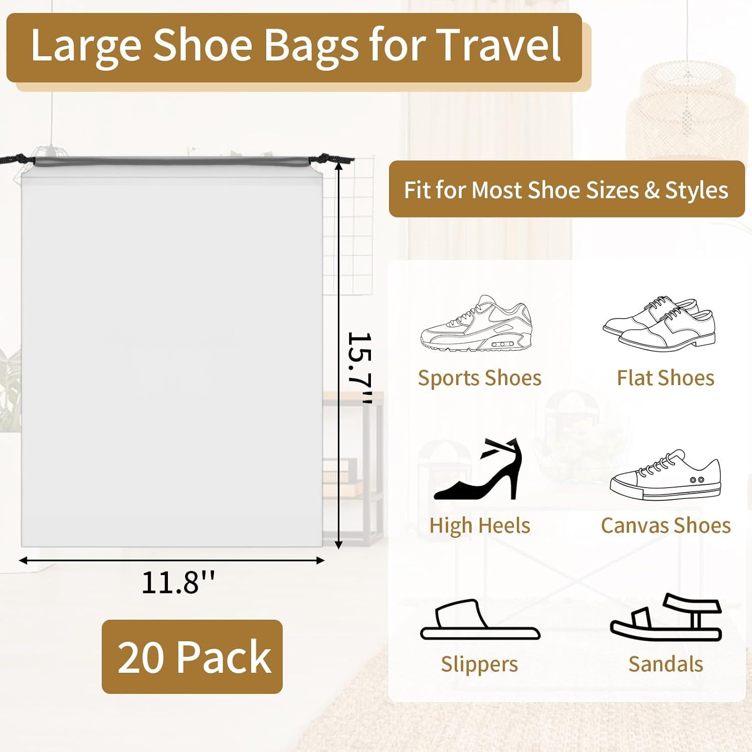 20 Pack Shoe Bags for Travel, 15.7