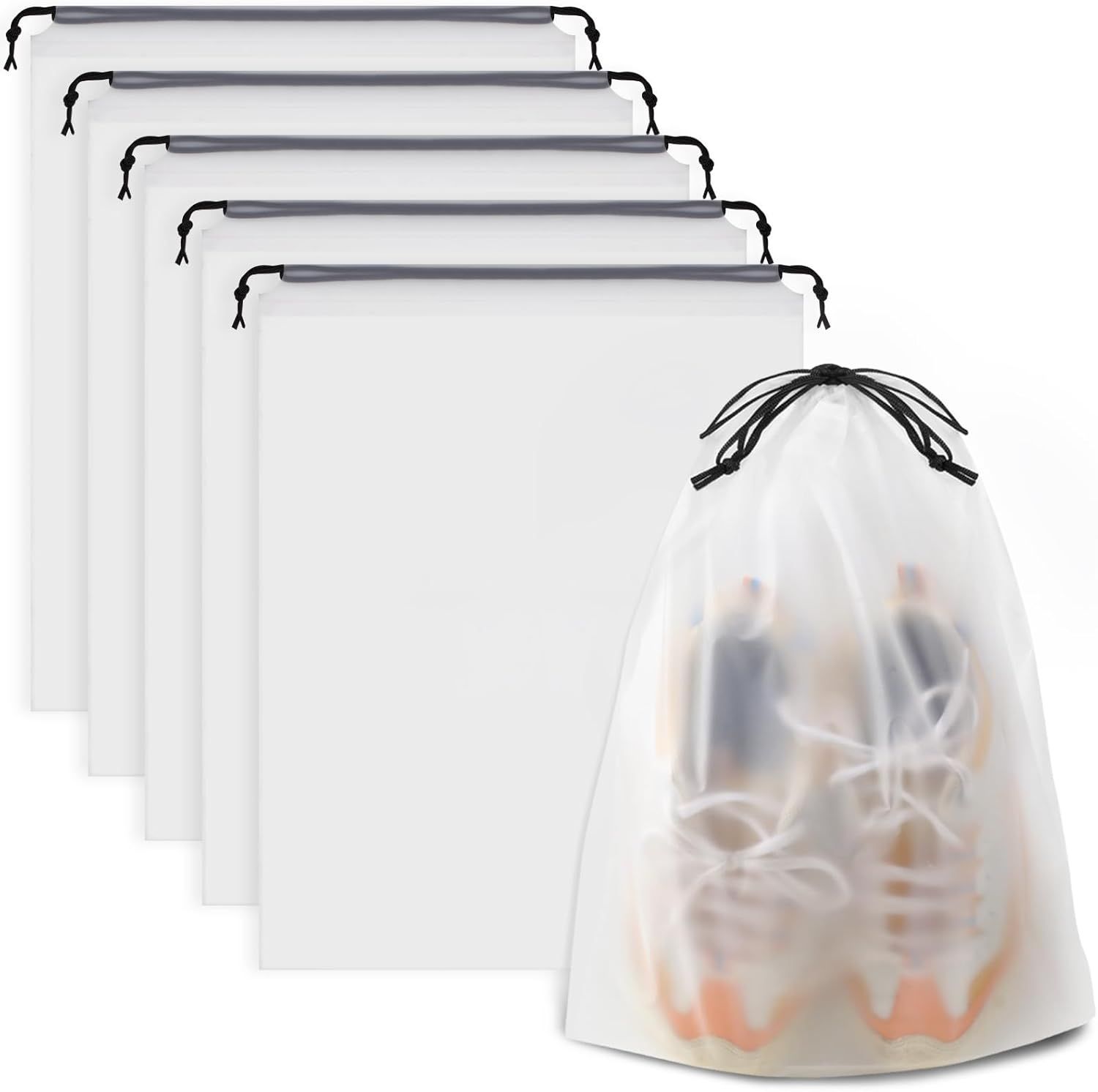 , Waterproof Travel Drawstring Shoe Bags for Packing, Storage, Travel Essentials for Men and Women, 15.7 x 11.8 inches, Clear, 5 pieces - Image 1