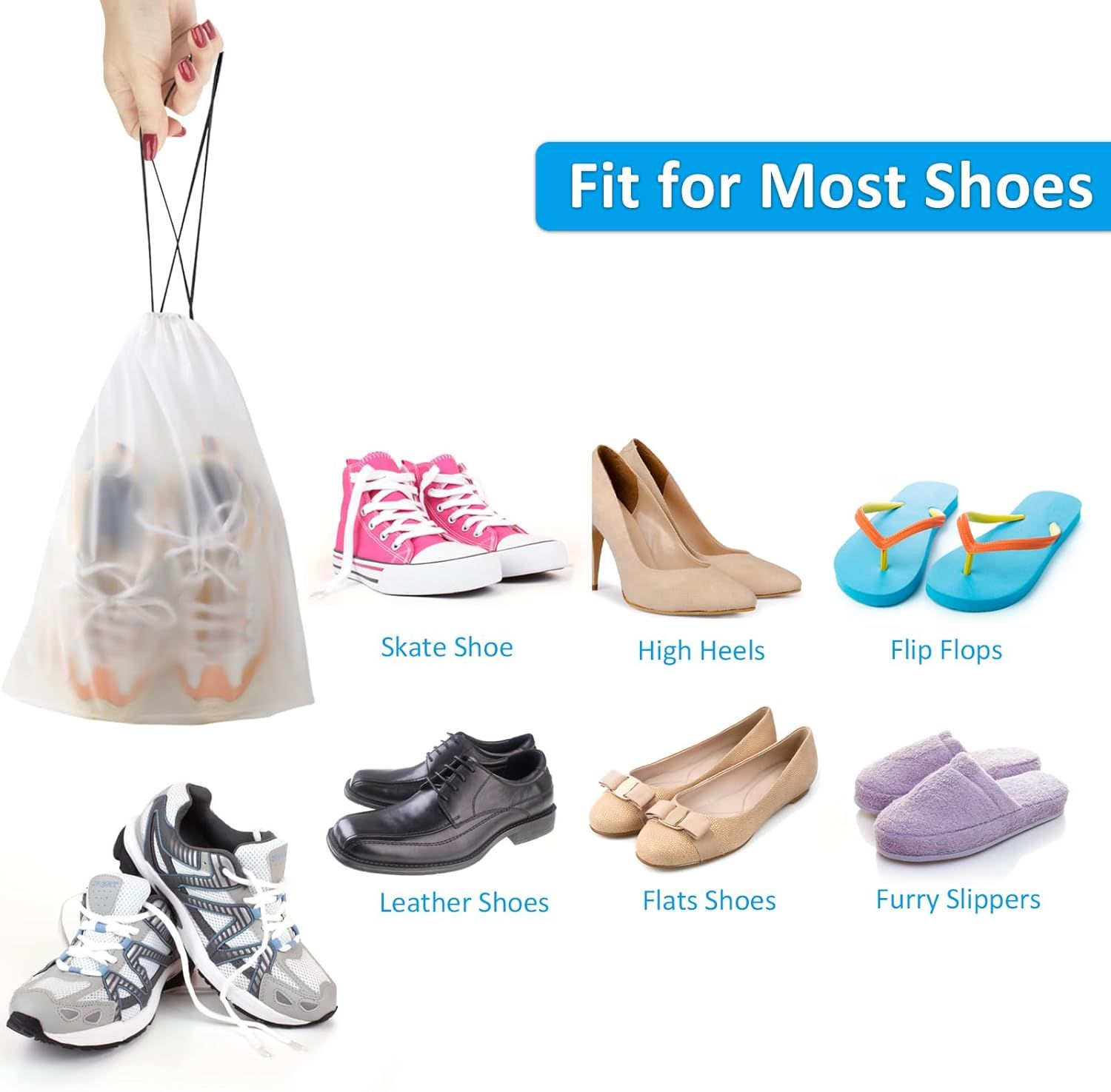 , Waterproof Travel Drawstring Shoe Bags for Packing, Storage, Travel Essentials for Men and Women, 15.7 x 11.8 inches, Clear, 5 pieces - Image 5