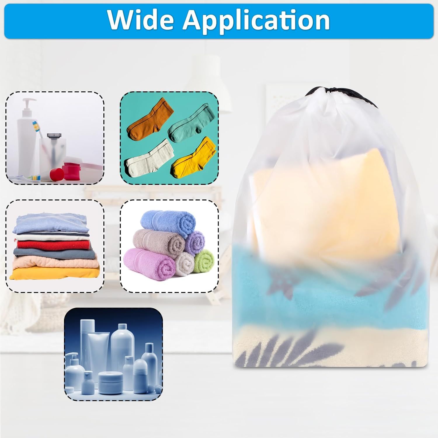 , Waterproof Travel Drawstring Shoe Bags for Packing, Storage, Travel Essentials for Men and Women, 15.7 x 11.8 inches, Clear, 5 pieces - Image 6