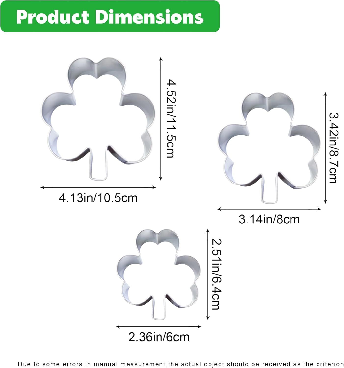3Pcs St. Patrick’s Day Shamrock Cookie Cutter Set, Metal Clover Cookie Cutter Set for Baking, Stainless Steel Biscuit Cutters for Irish Holiday Party Supplies - Image 3