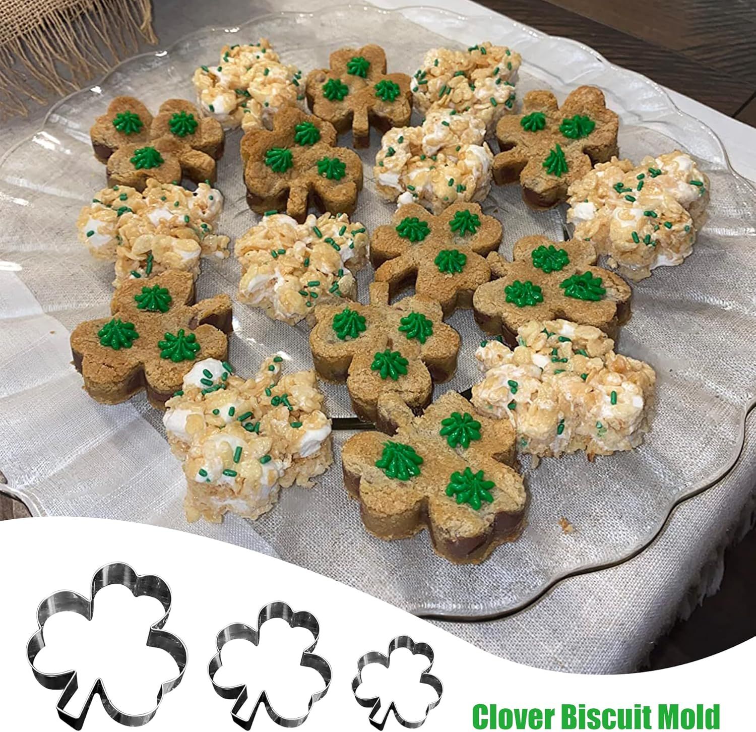 3Pcs St. Patrick’s Day Shamrock Cookie Cutter Set, Metal Clover Cookie Cutter Set for Baking, Stainless Steel Biscuit Cutters for Irish Holiday Party Supplies - Image 5
