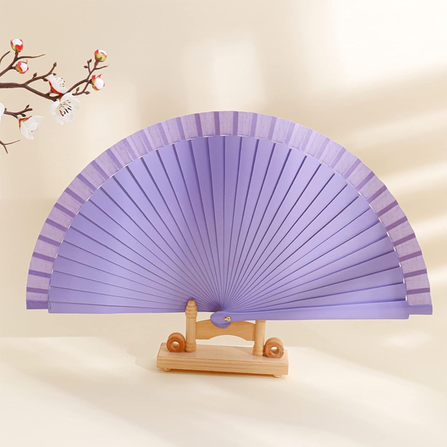 9in Silk Handheld Fan Foldable with Wooden Handle - Handheld Folding Fan for Women for Events, Parties & Festivals - Rave, Dance & Decorative Accessory (Purple) - Image 2