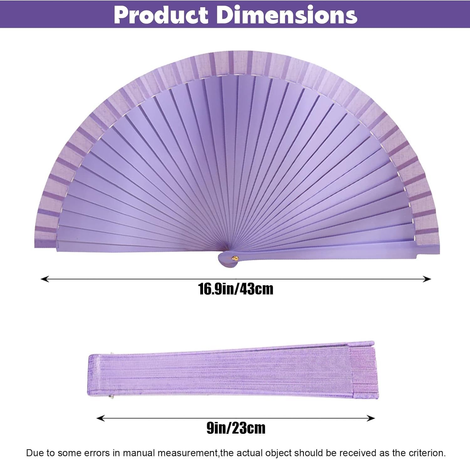 9in Silk Handheld Fan Foldable with Wooden Handle - Handheld Folding Fan for Women for Events, Parties & Festivals - Rave, Dance & Decorative Accessory (Purple) - Image 3
