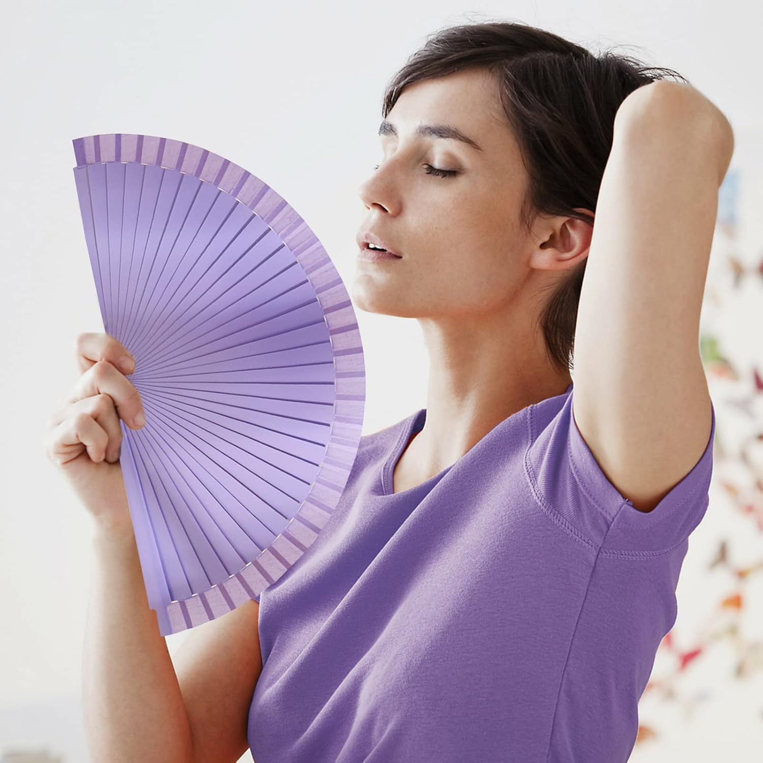9in Silk Handheld Fan Foldable with Wooden Handle - Handheld Folding Fan for Women for Events, Parties & Festivals - Rave, Dance & Decorative Accessory (Purple) - Image 6