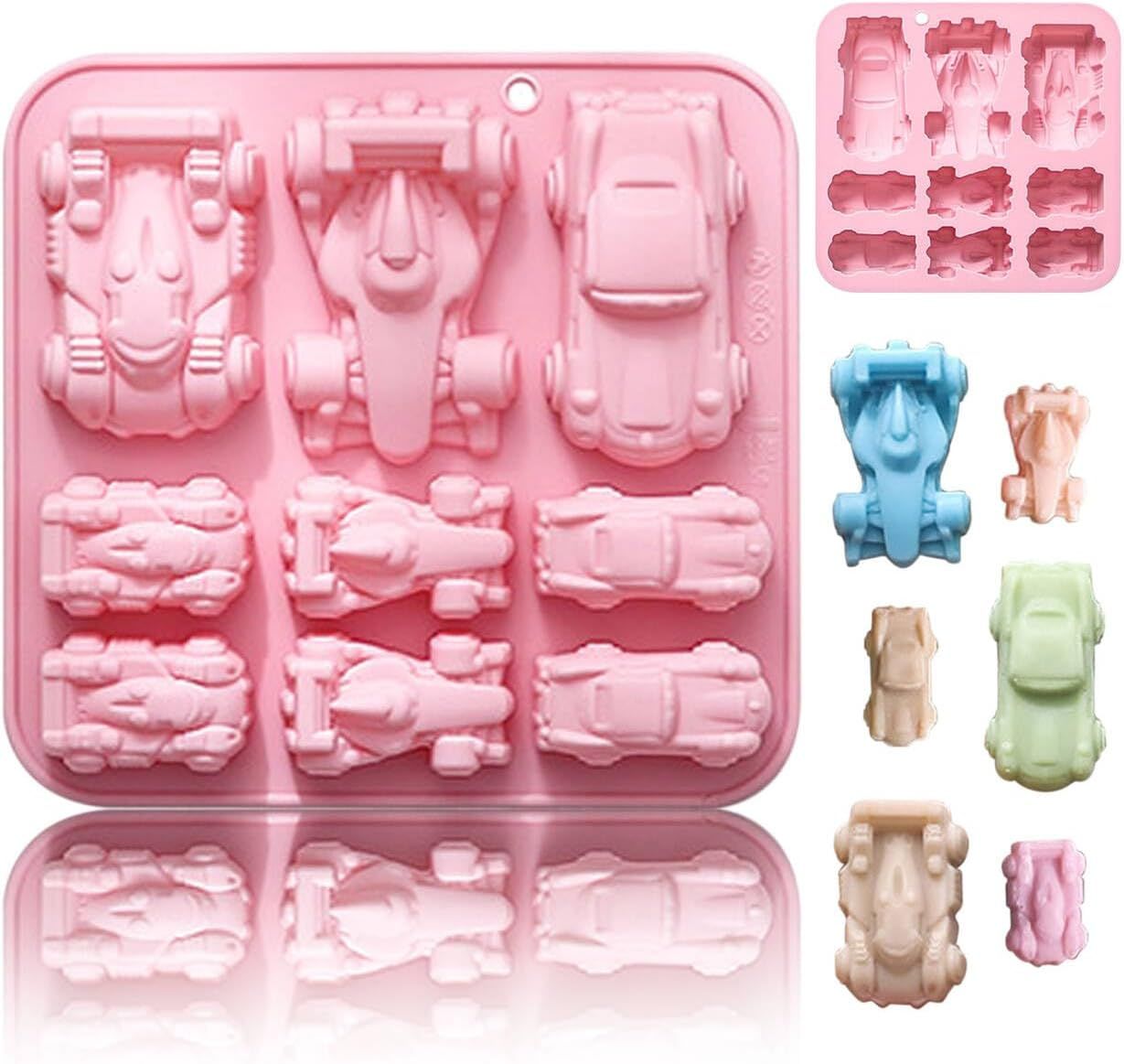 Race Car Silicone Mold,Silicone Car Chocolate Mold,9 Cavity 3D Sports Car DIY Silicone Baking Tool for Cake Decorations, Jello, Candy, Gummy,Fondant - Image 1