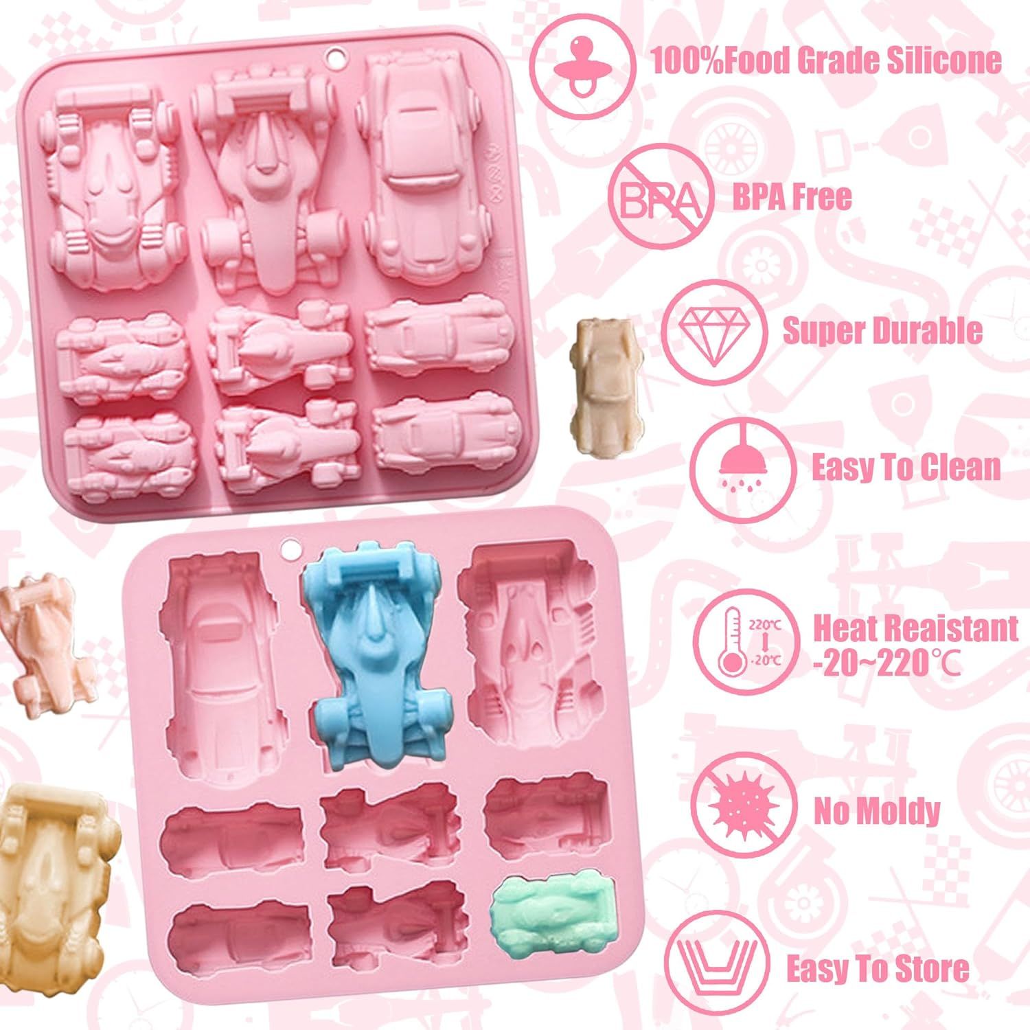 Race Car Silicone Mold,Silicone Car Chocolate Mold,9 Cavity 3D Sports Car DIY Silicone Baking Tool for Cake Decorations, Jello, Candy, Gummy,Fondant - Image 4