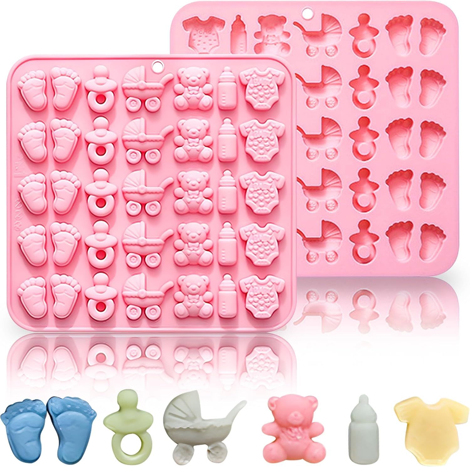 Cute Baby Silicone Fondant Cake Mold, Baby Feet Molds Baby Onesie Baby Bottle Pacifier Mold, Silicone Chocolate Candy Mold Baking Mould for Baby Shower Cake Decoration Gummy Sugar Cupcake Topper - Image 1