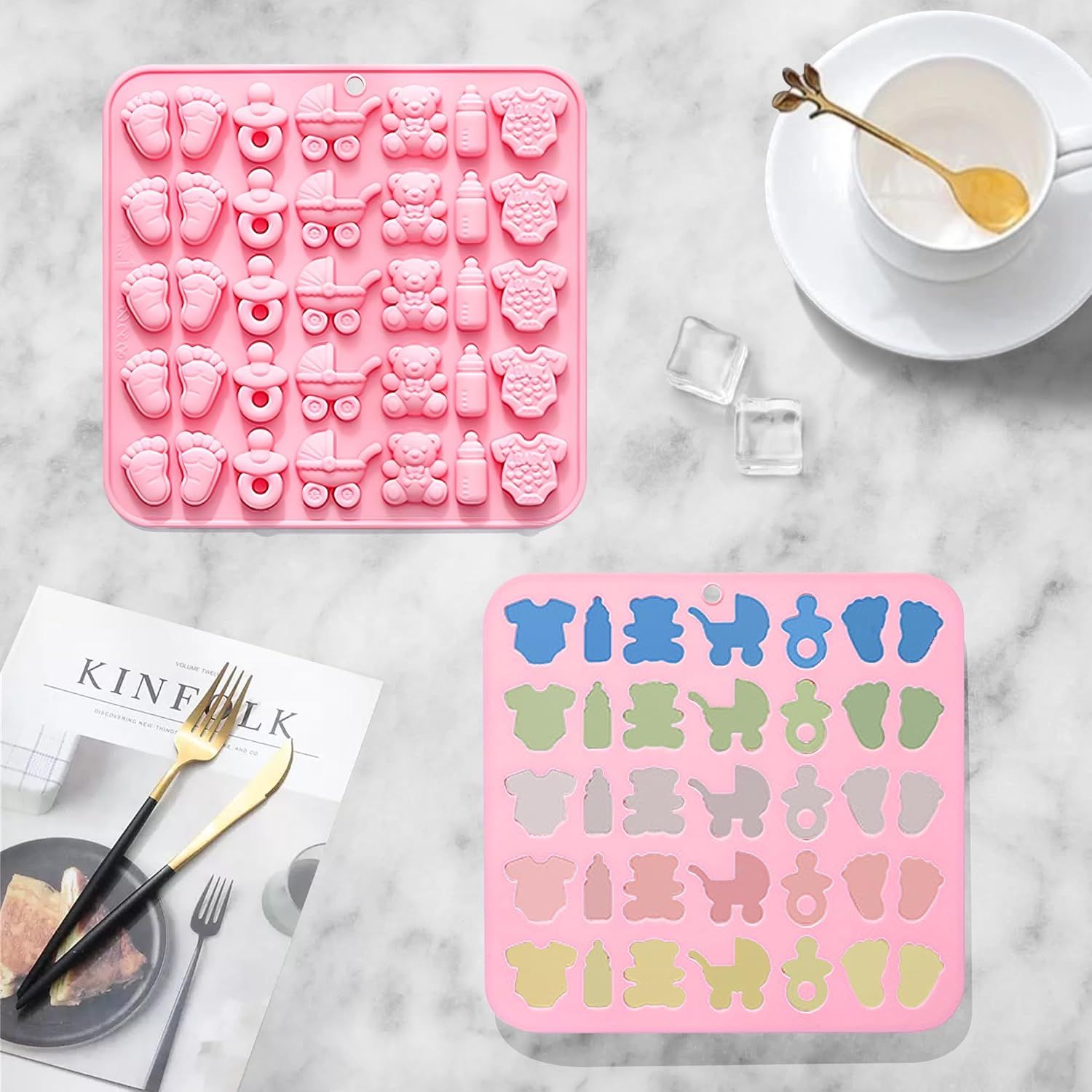 Cute Baby Silicone Fondant Cake Mold, Baby Feet Molds Baby Onesie Baby Bottle Pacifier Mold, Silicone Chocolate Candy Mold Baking Mould for Baby Shower Cake Decoration Gummy Sugar Cupcake Topper - Image 2
