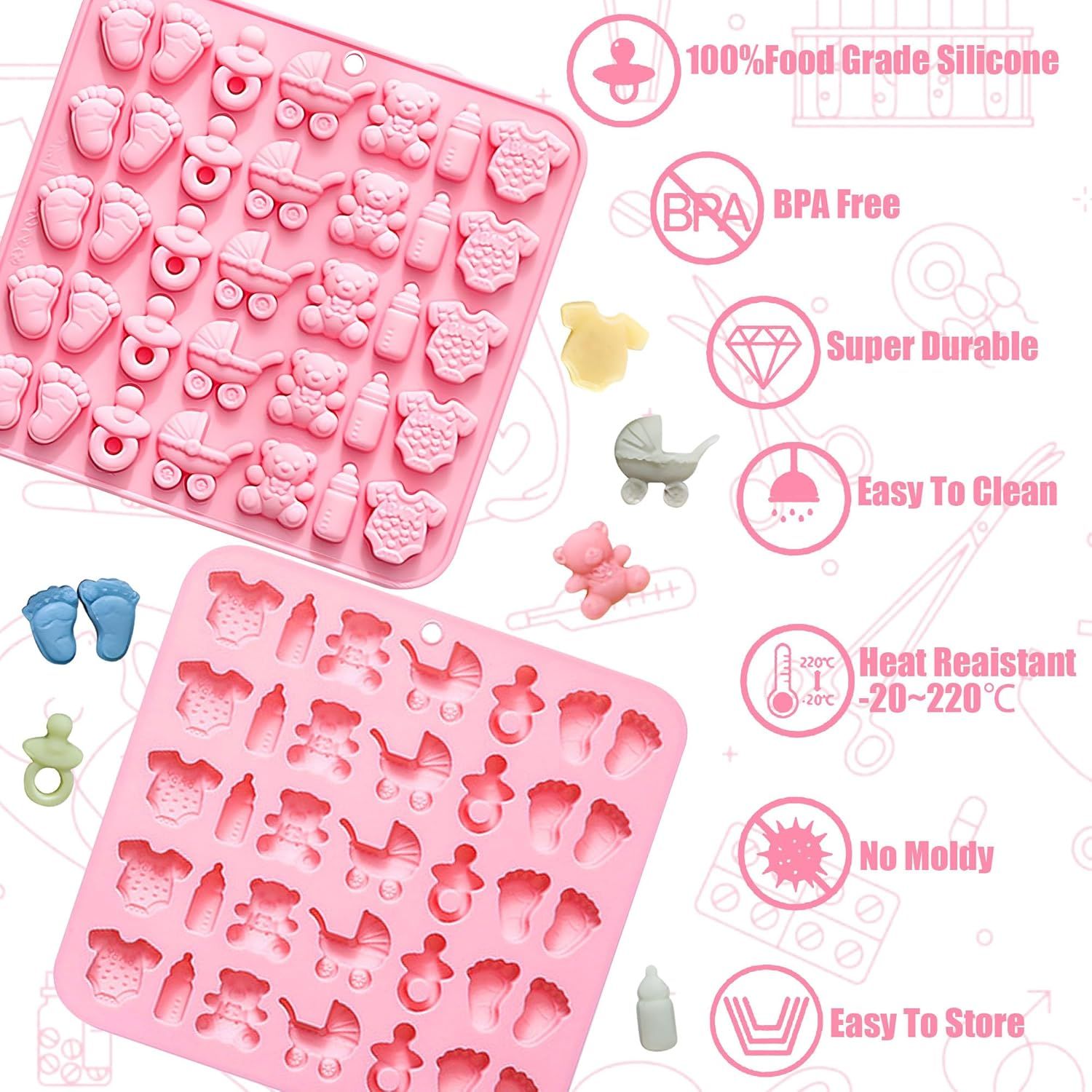 Cute Baby Silicone Fondant Cake Mold, Baby Feet Molds Baby Onesie Baby Bottle Pacifier Mold, Silicone Chocolate Candy Mold Baking Mould for Baby Shower Cake Decoration Gummy Sugar Cupcake Topper - Image 4