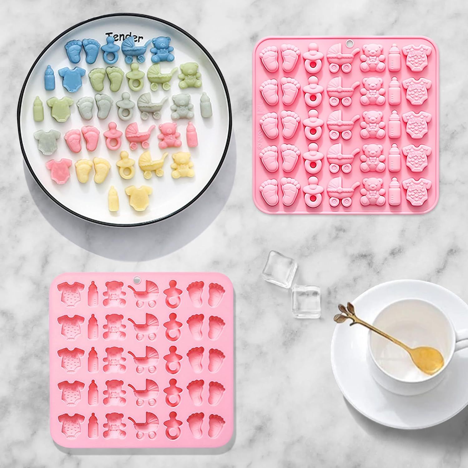 Cute Baby Silicone Fondant Cake Mold, Baby Feet Molds Baby Onesie Baby Bottle Pacifier Mold, Silicone Chocolate Candy Mold Baking Mould for Baby Shower Cake Decoration Gummy Sugar Cupcake Topper - Image 5