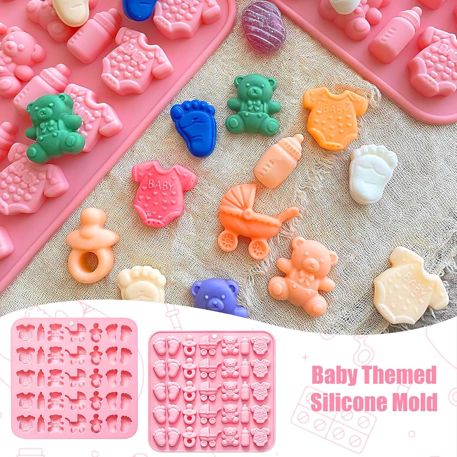 Cute Baby Silicone Fondant Cake Mold, Baby Feet Molds Baby Onesie Baby Bottle Pacifier Mold, Silicone Chocolate Candy Mold Baking Mould for Baby Shower Cake Decoration Gummy Sugar Cupcake Topper - Image 6