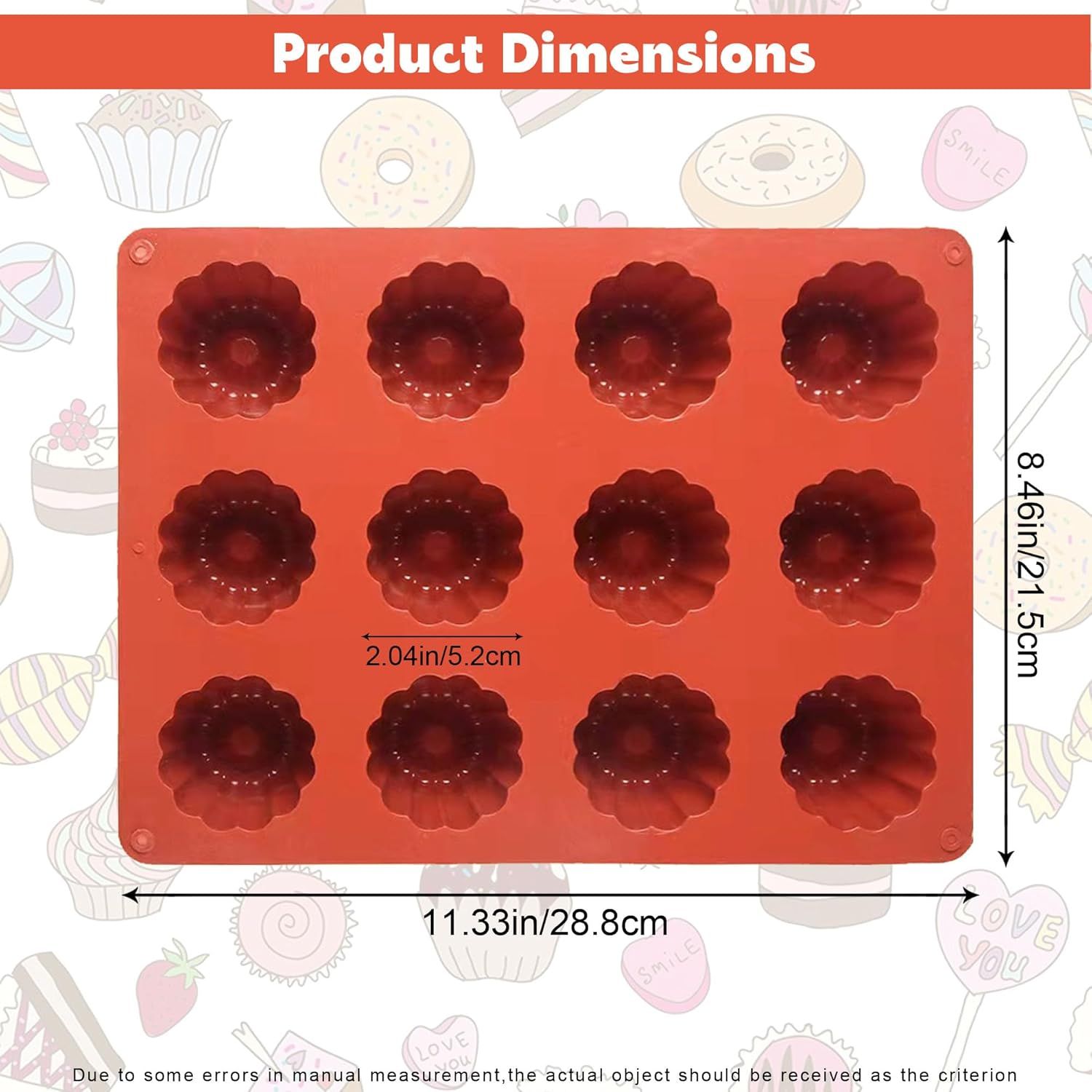 Canele Molds Canele Mold Silicone,12-Cavity Non-Stick Canele Mold Baking Cake Pan for Bread Muffin Candle Ice Cream Jelly Pudding Soap Making, Red - Image 3
